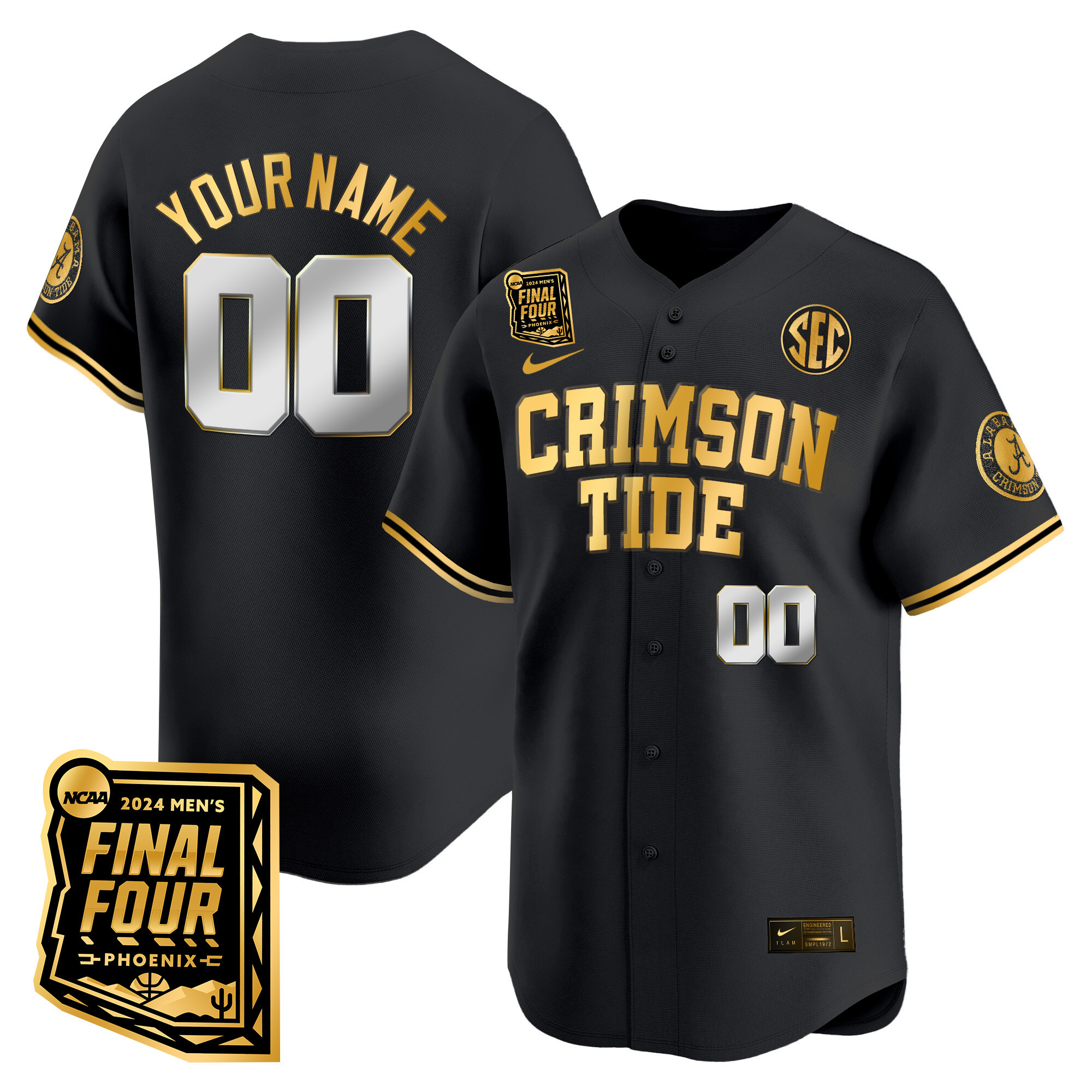 Alabama Crimson Tide Final Four Patch Baseball Custom Jersey - All Stitched