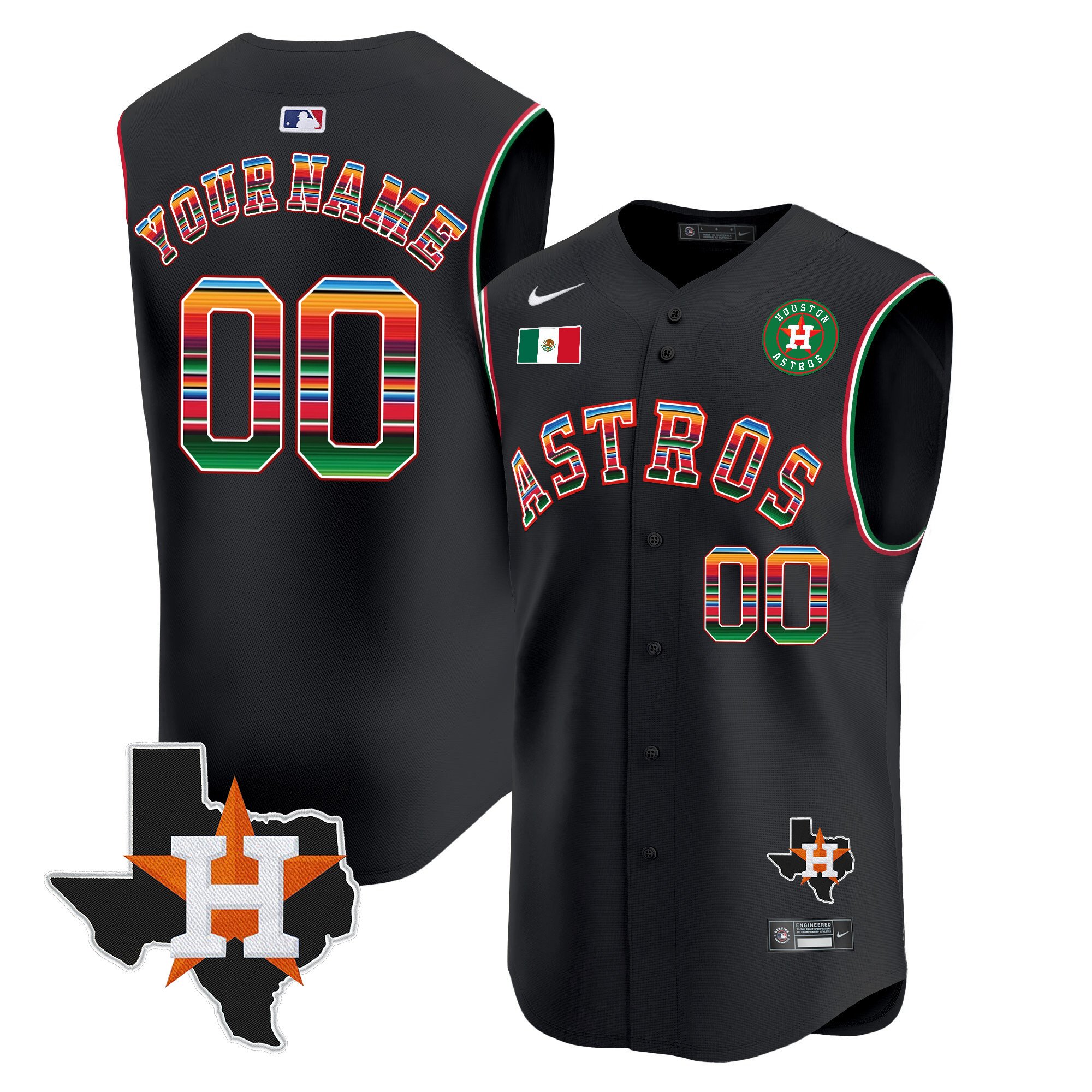 Astros Mexico Texas Patch Vapor Premier Sleeveless Custom Jersey - All Stitched