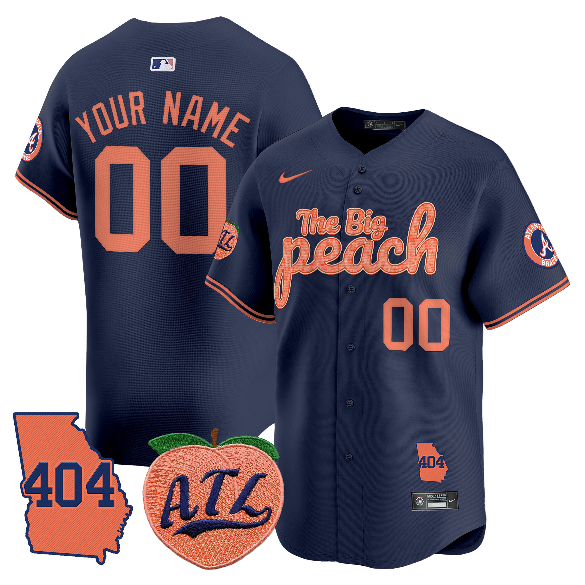 Atlanta Braves 404 & The Big Peach Vapor Premier Limited Custom Jersey - All Stitched