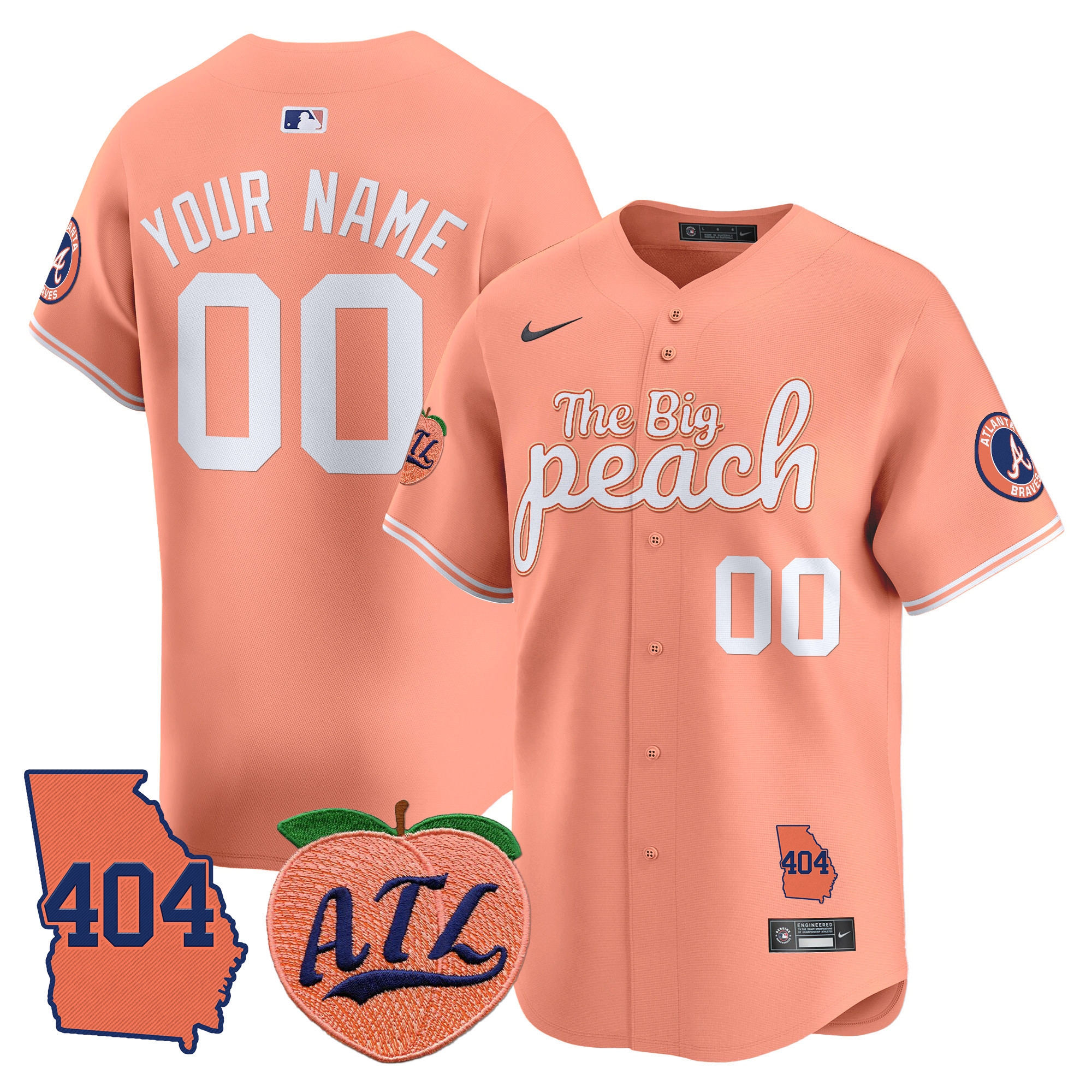 Atlanta Braves 404 & The Big Peach Vapor Premier Limited Custom Jersey - All Stitched