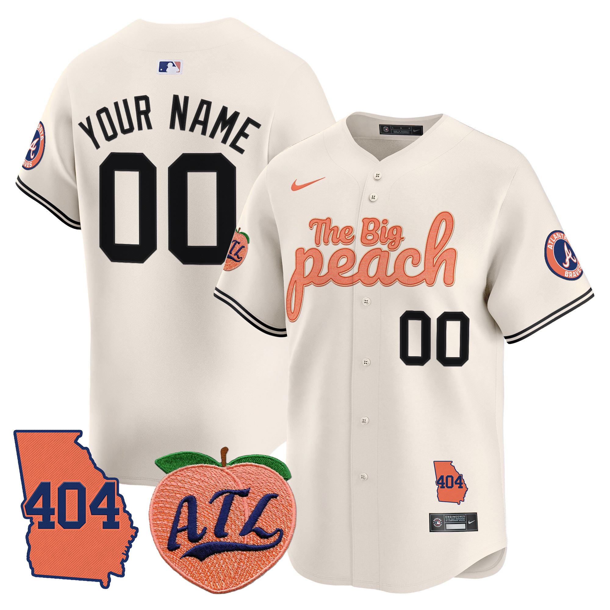 Atlanta Braves 404 & The Big Peach Vapor Premier Limited Custom Jersey - All Stitched