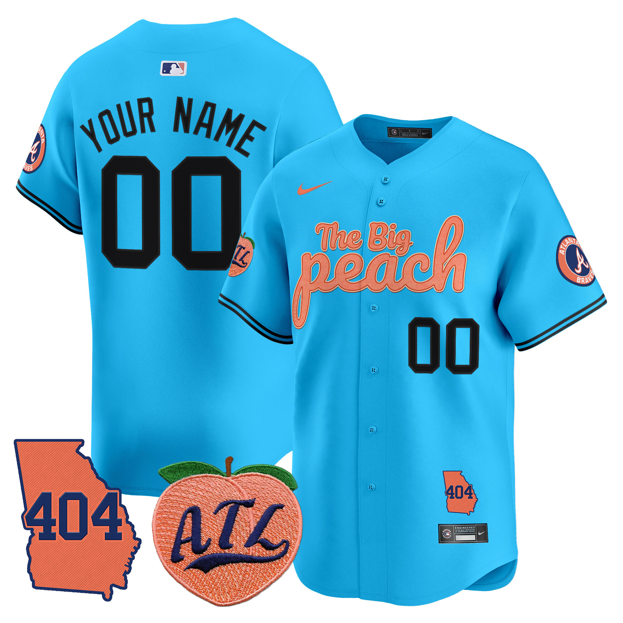 Atlanta Braves 404 & The Big Peach Vapor Premier Limited Custom Jersey - All Stitched