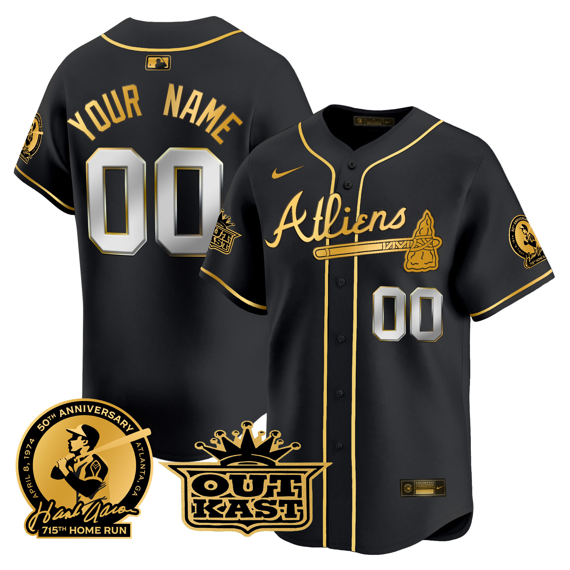Atlanta Braves Atliens & Hank Aaron Patch Vapor Premier Limited Custom Jersey - All Stitched