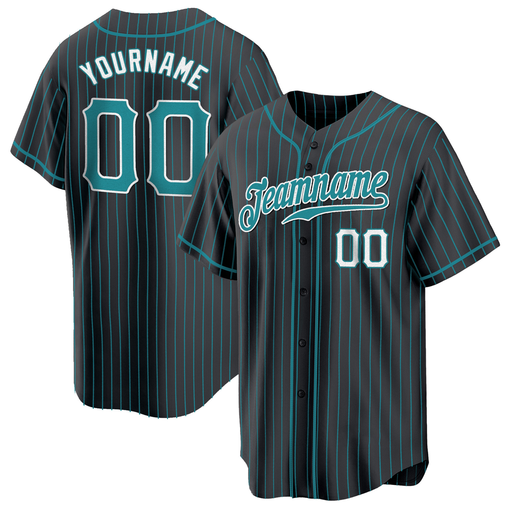 Black Aqua Pinstripe Teal-White Custom Baseball Jersey