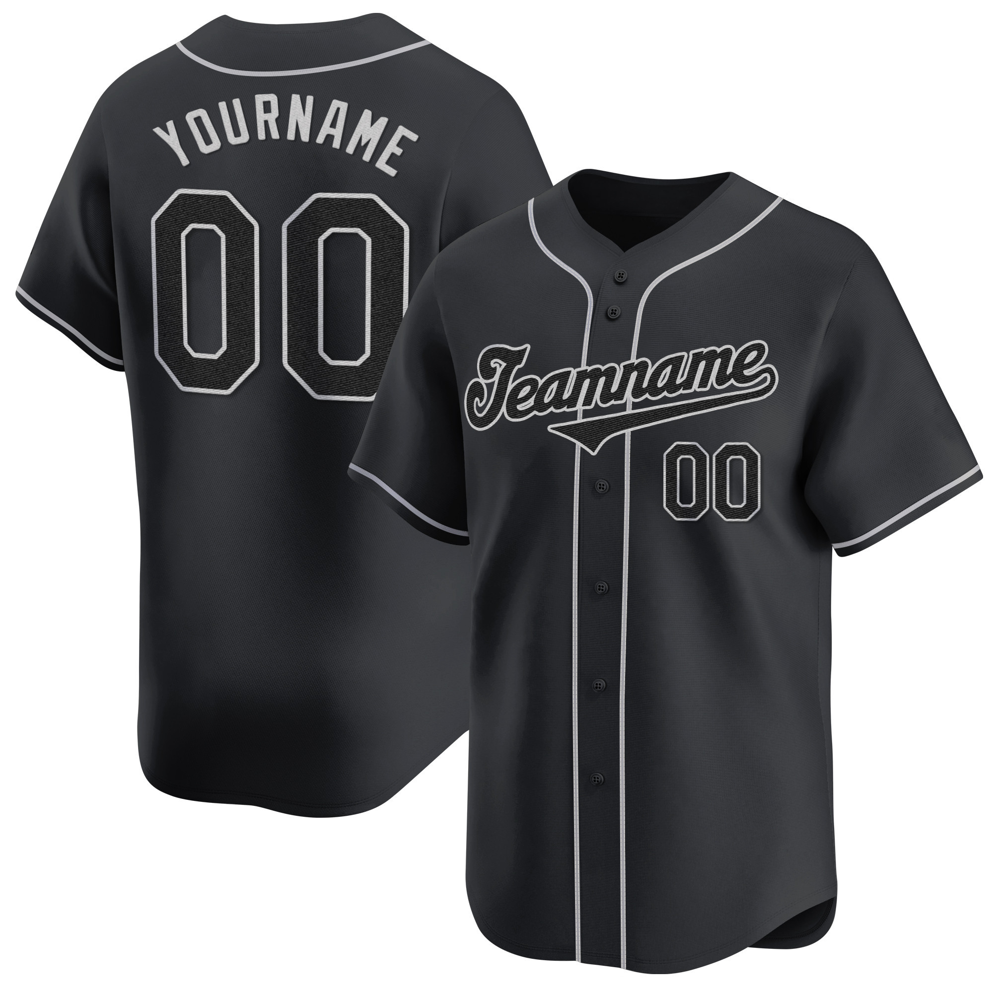 Black Black - Gray Custom Baseball Jersey