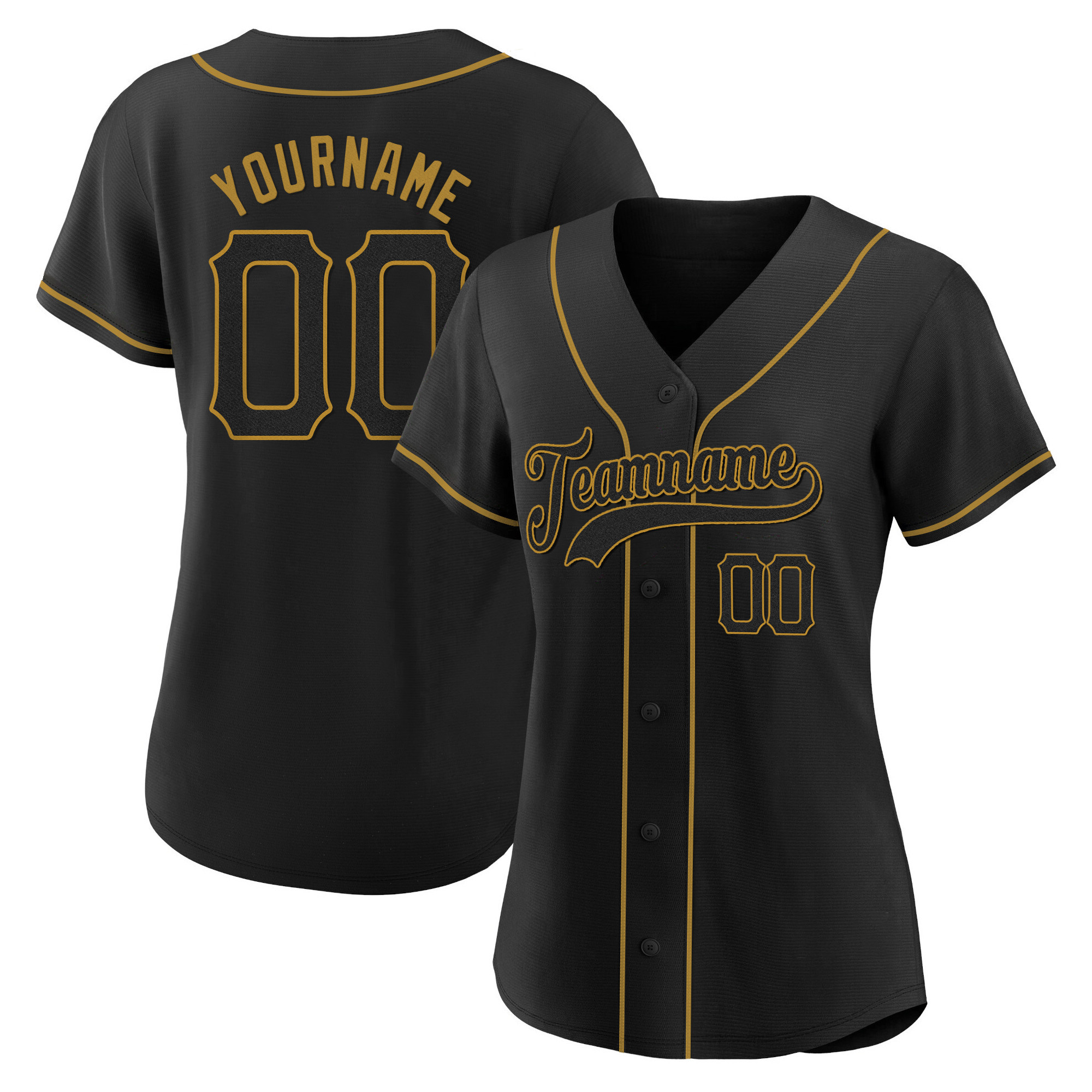 Black Black - Old Gold Custom Baseball Jersey