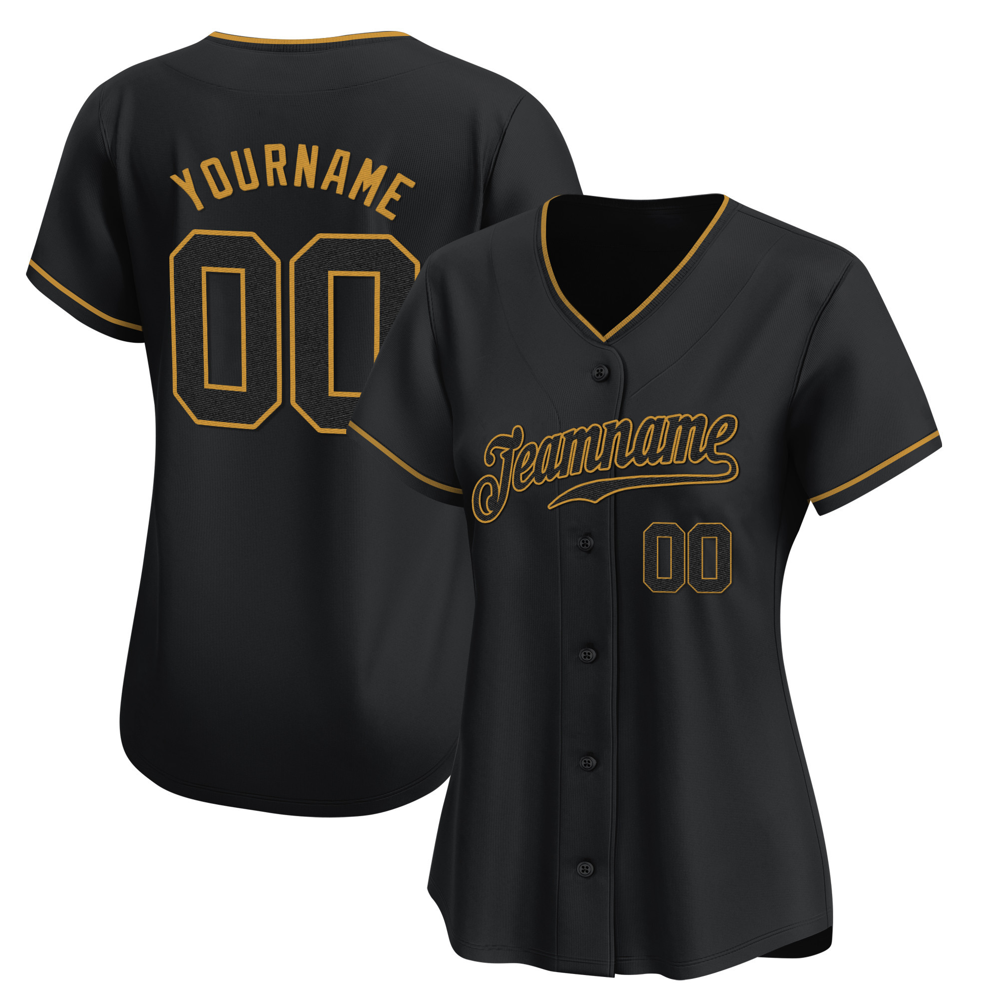 Black Black - Old Gold Custom Baseball Jersey