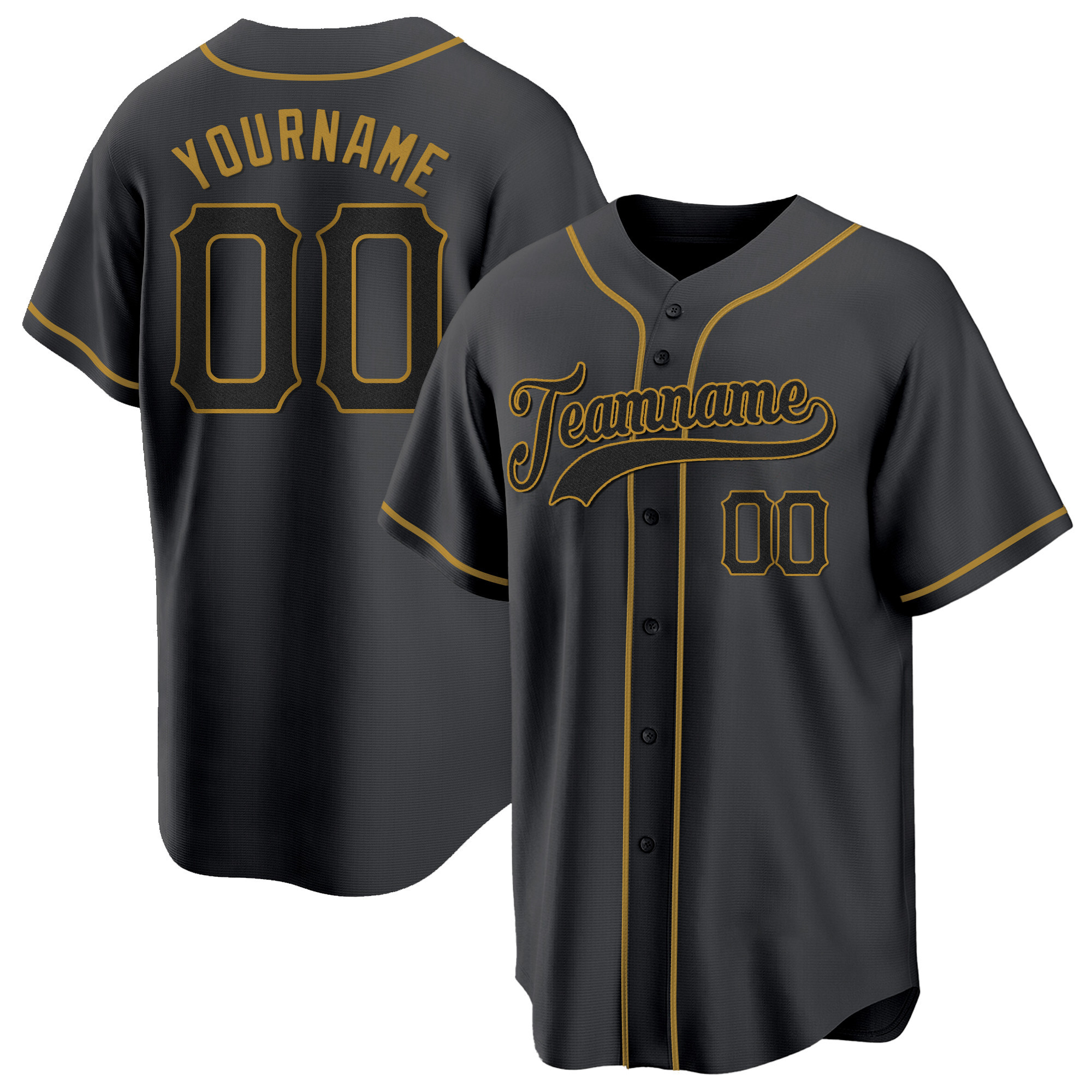 Black Black - Old Gold Custom Baseball Jersey