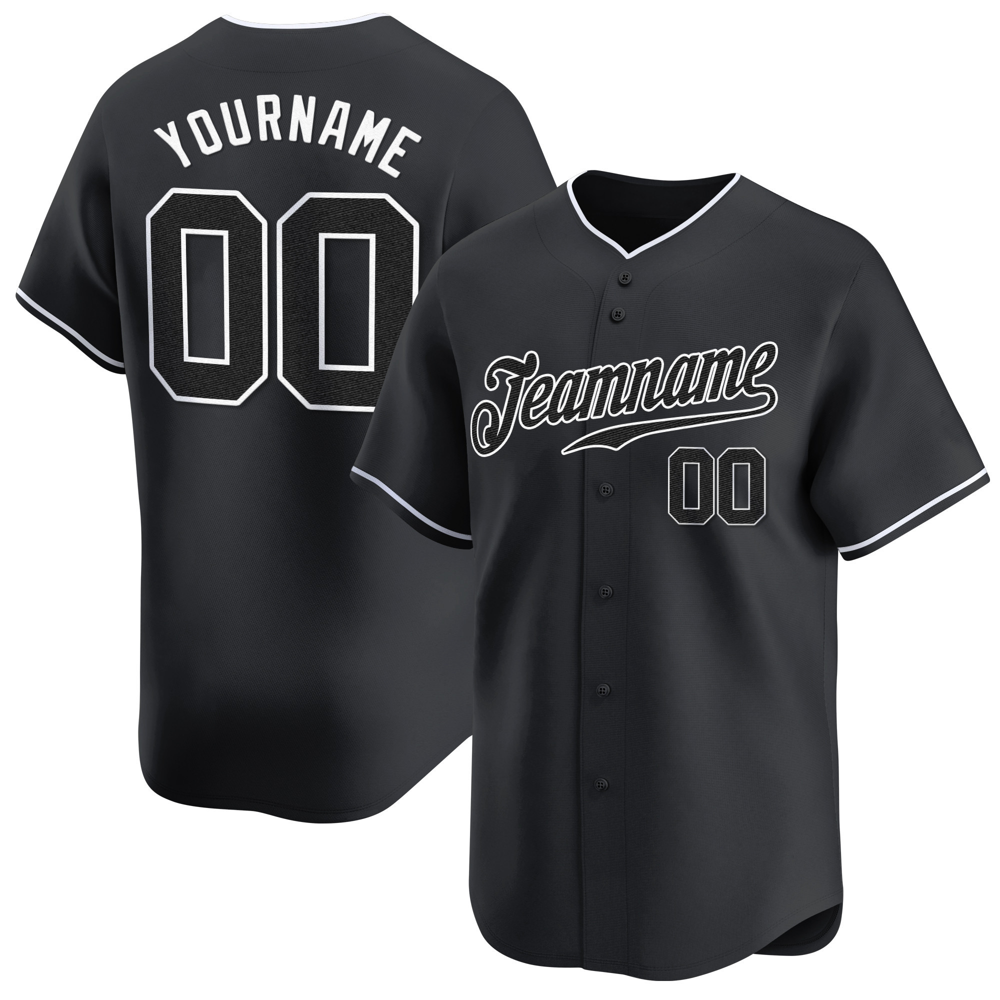Black Black - White Custom Baseball Jersey