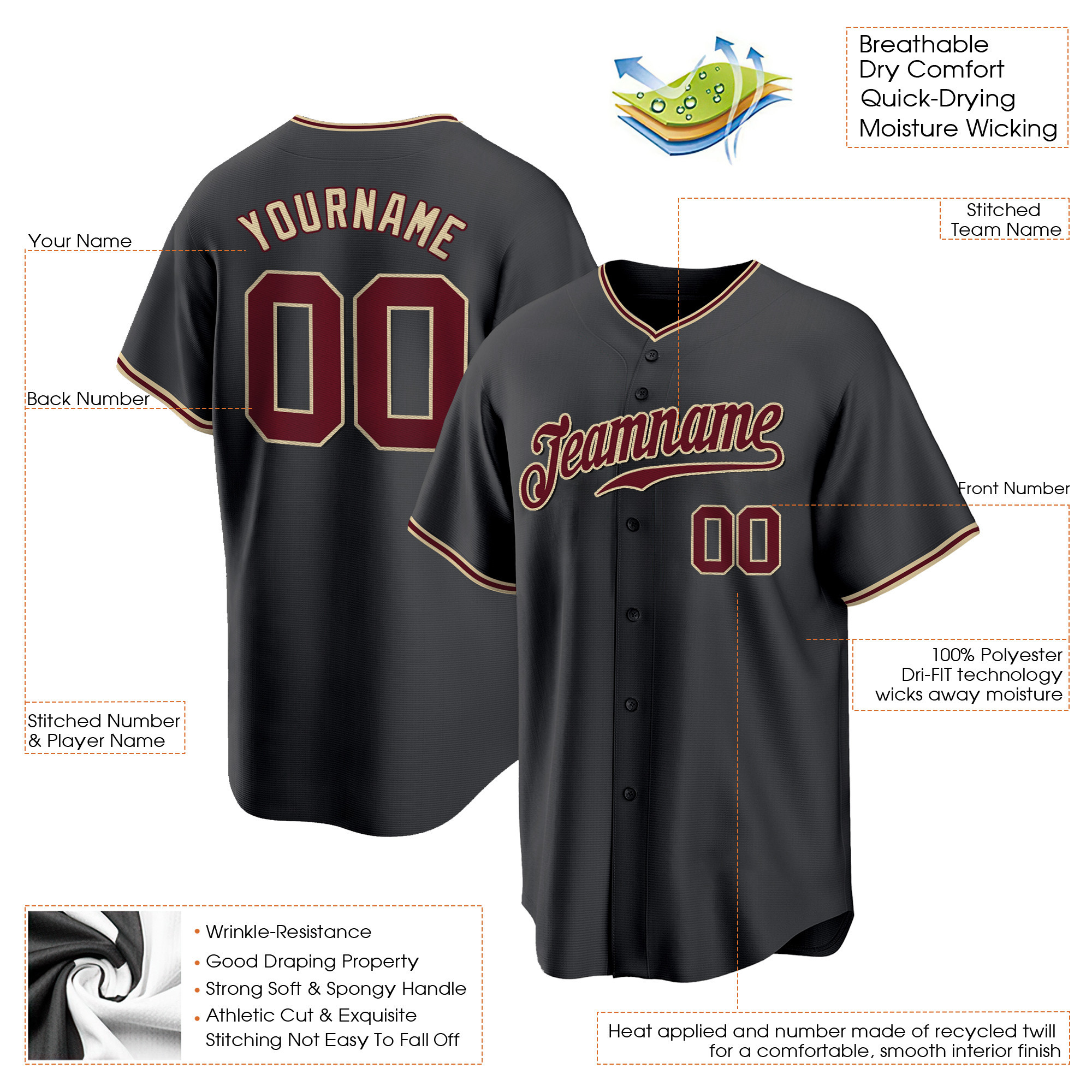 Black Crimson - City Cream Custom Baseball Jersey
