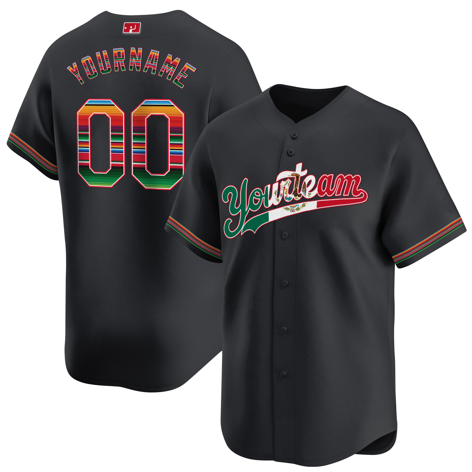 Black Mexico Flag Custom Baseball Jersey