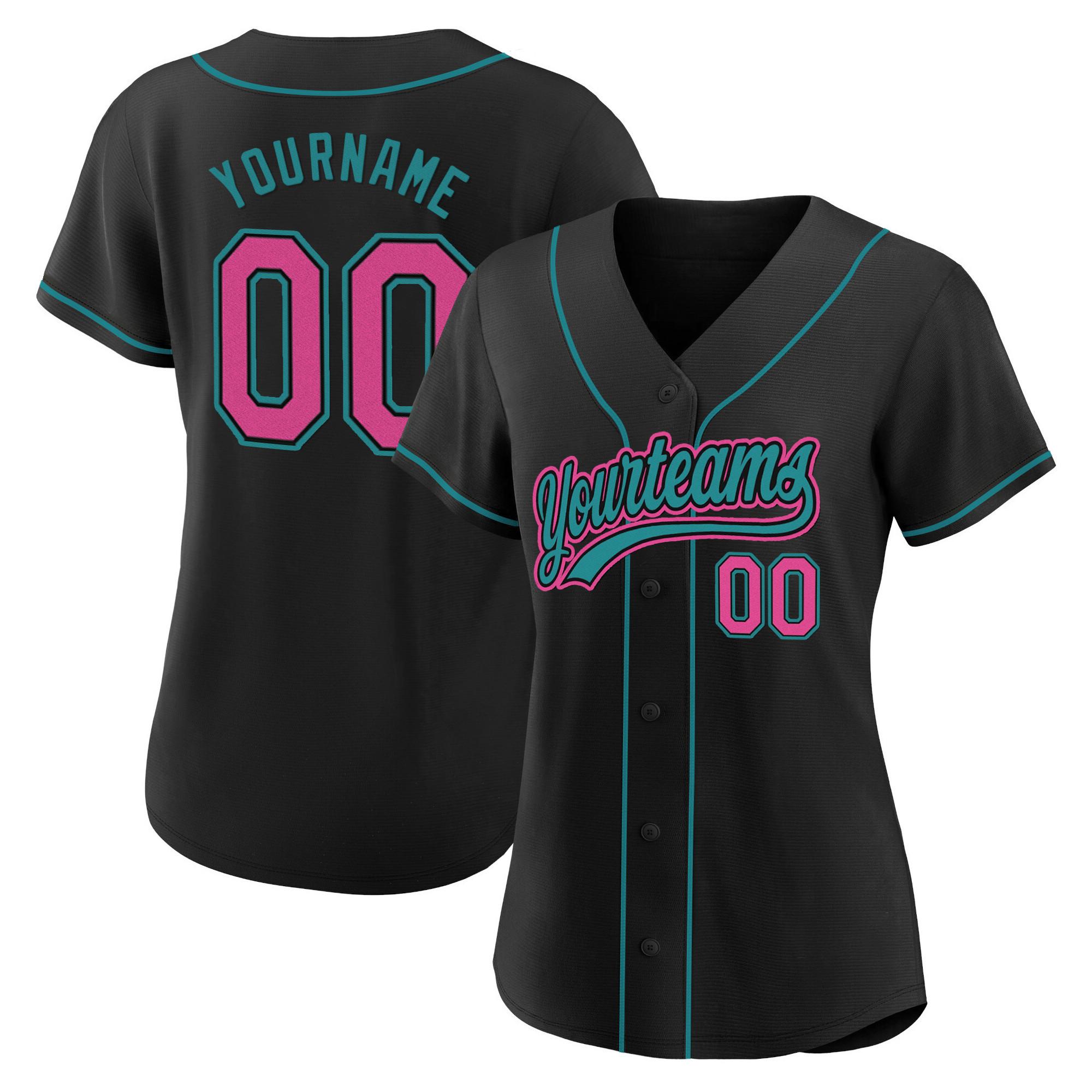 Black Pink-Teal Custom Baseball Jersey