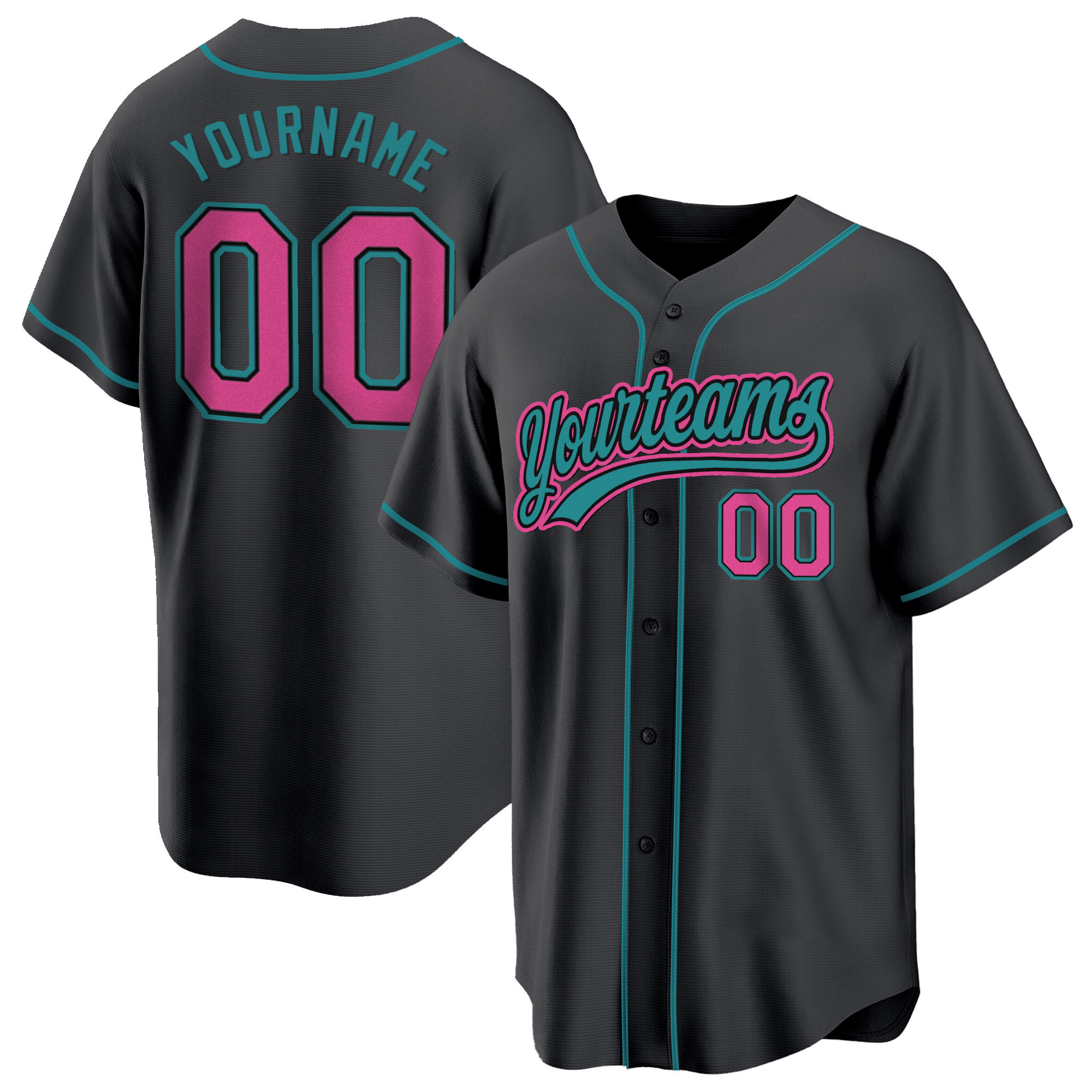 Black Pink-Teal Custom Baseball Jersey