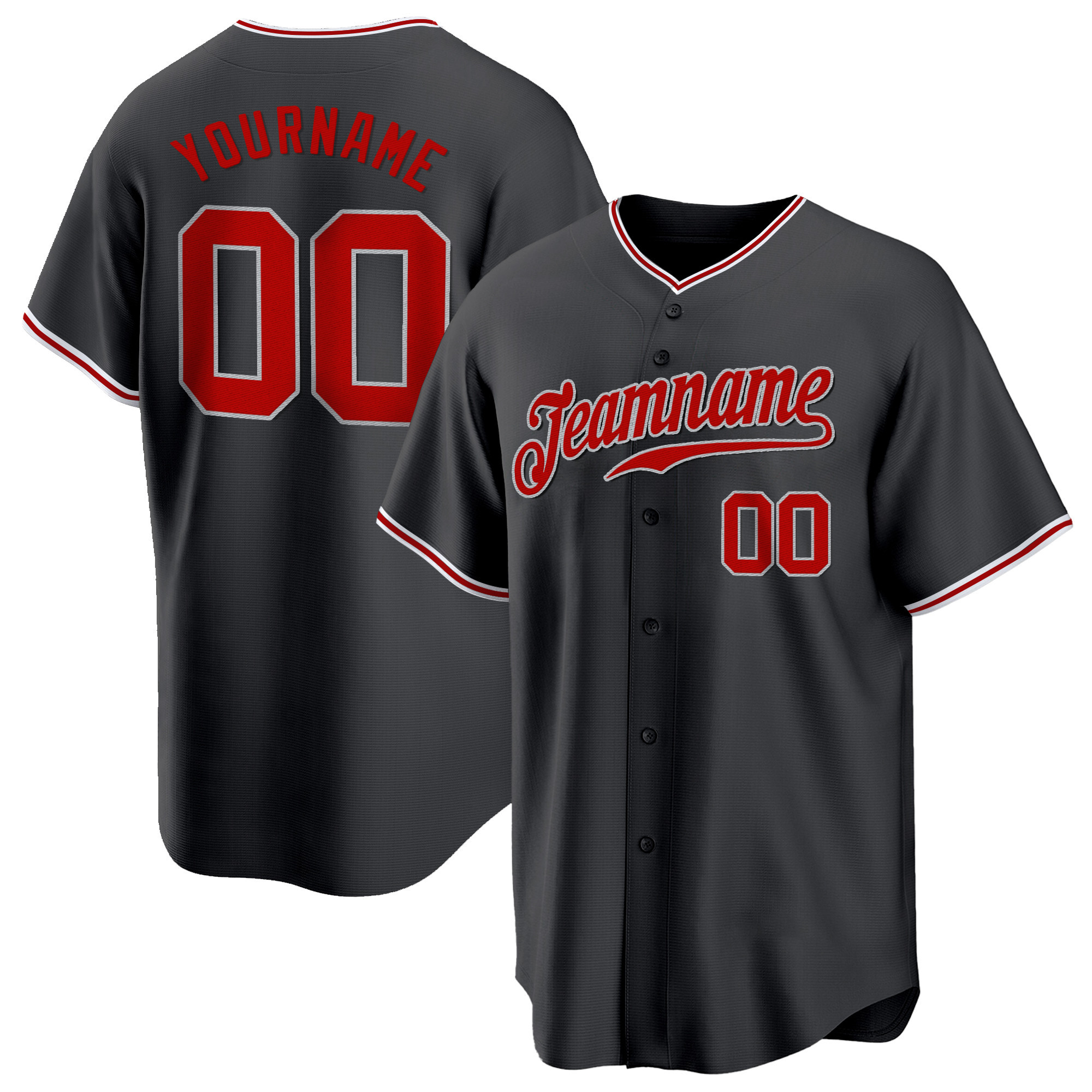 Black Red - Gray Custom Baseball Jersey