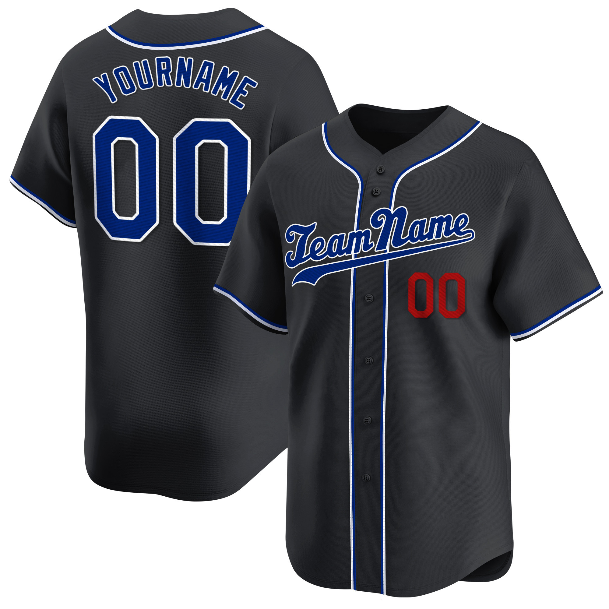 Black Royal-Red Custom Baseball Jersey