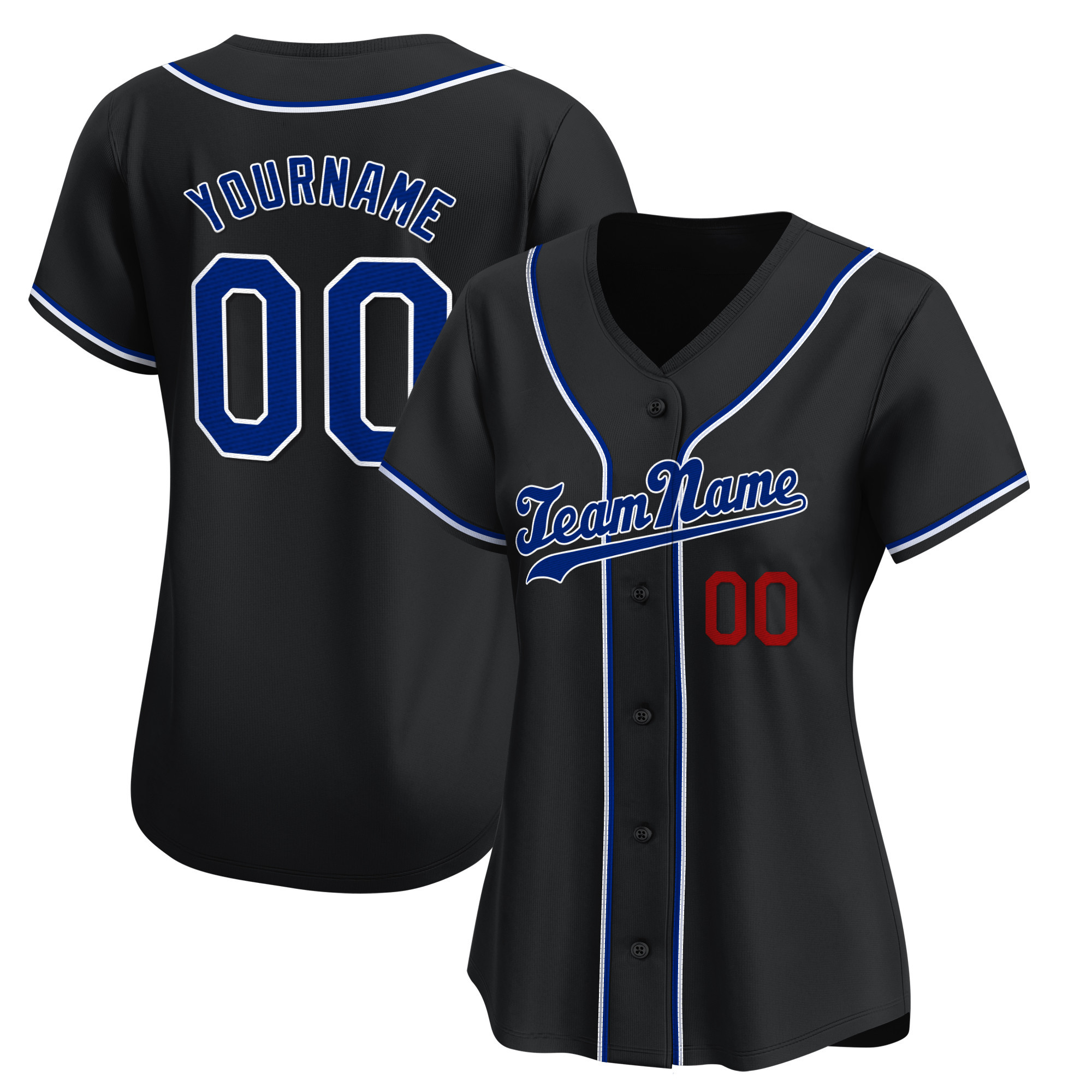 Black Royal-Red Custom Baseball Jersey