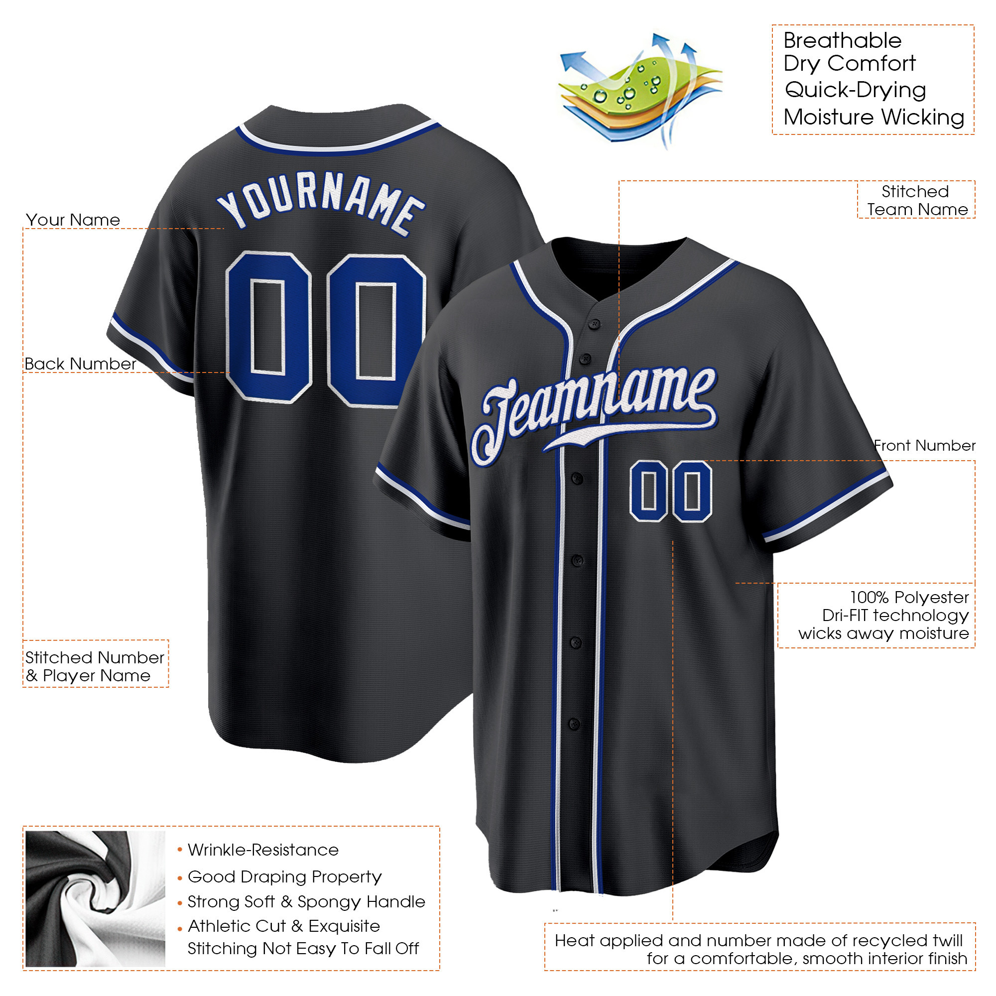 Black Royal-White Custom Baseball Jersey