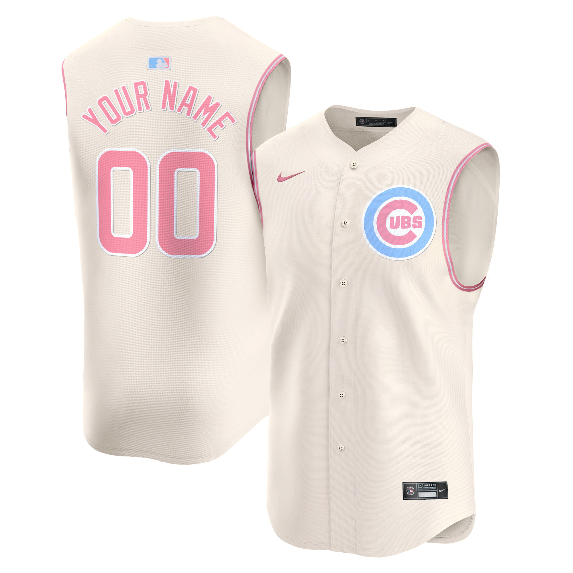 Chicago Cubs Bubblegum Pink Vapor Premier Sleeveless Custom Jersey - All Stitched