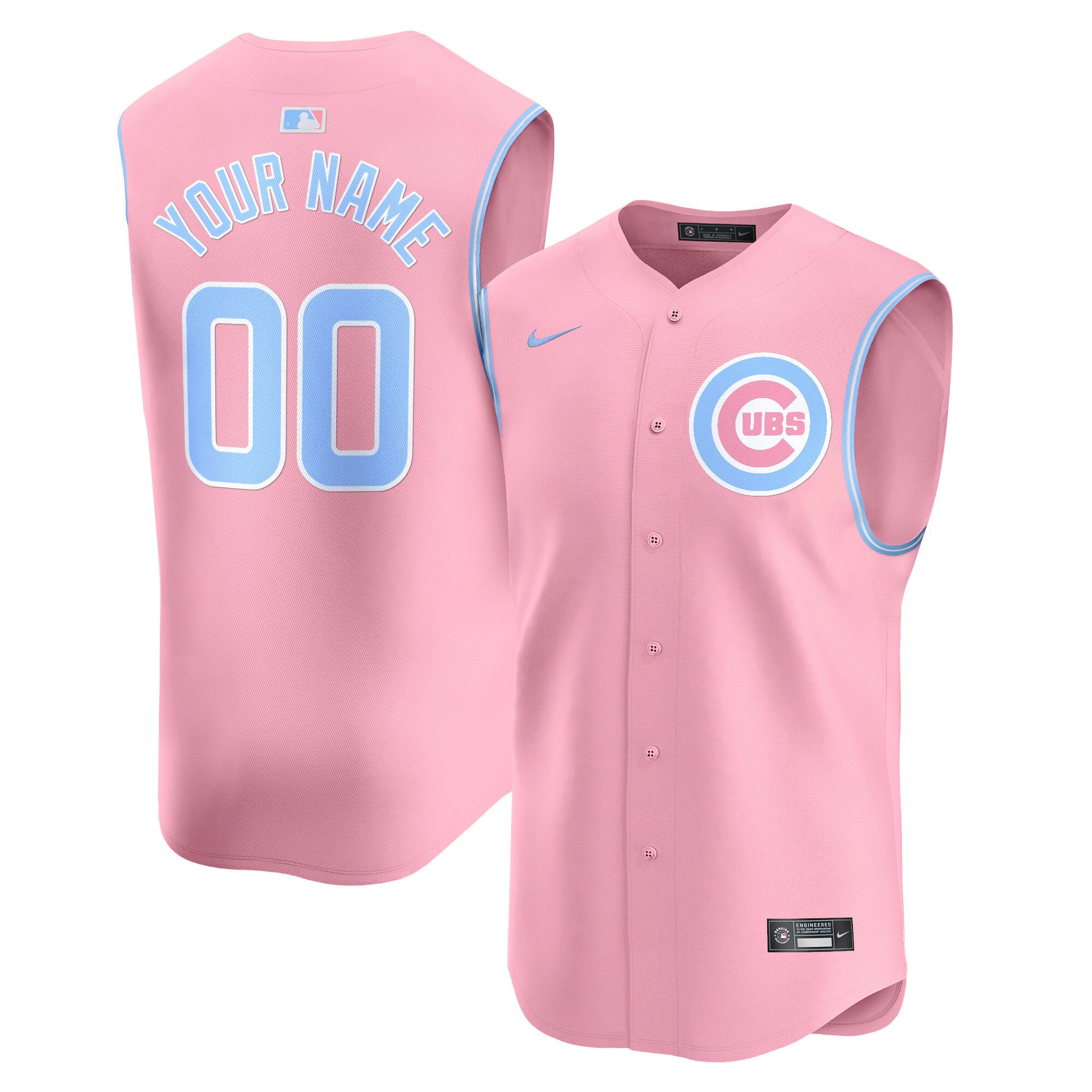 Chicago Cubs Bubblegum Pink Vapor Premier Sleeveless Custom Jersey - All Stitched