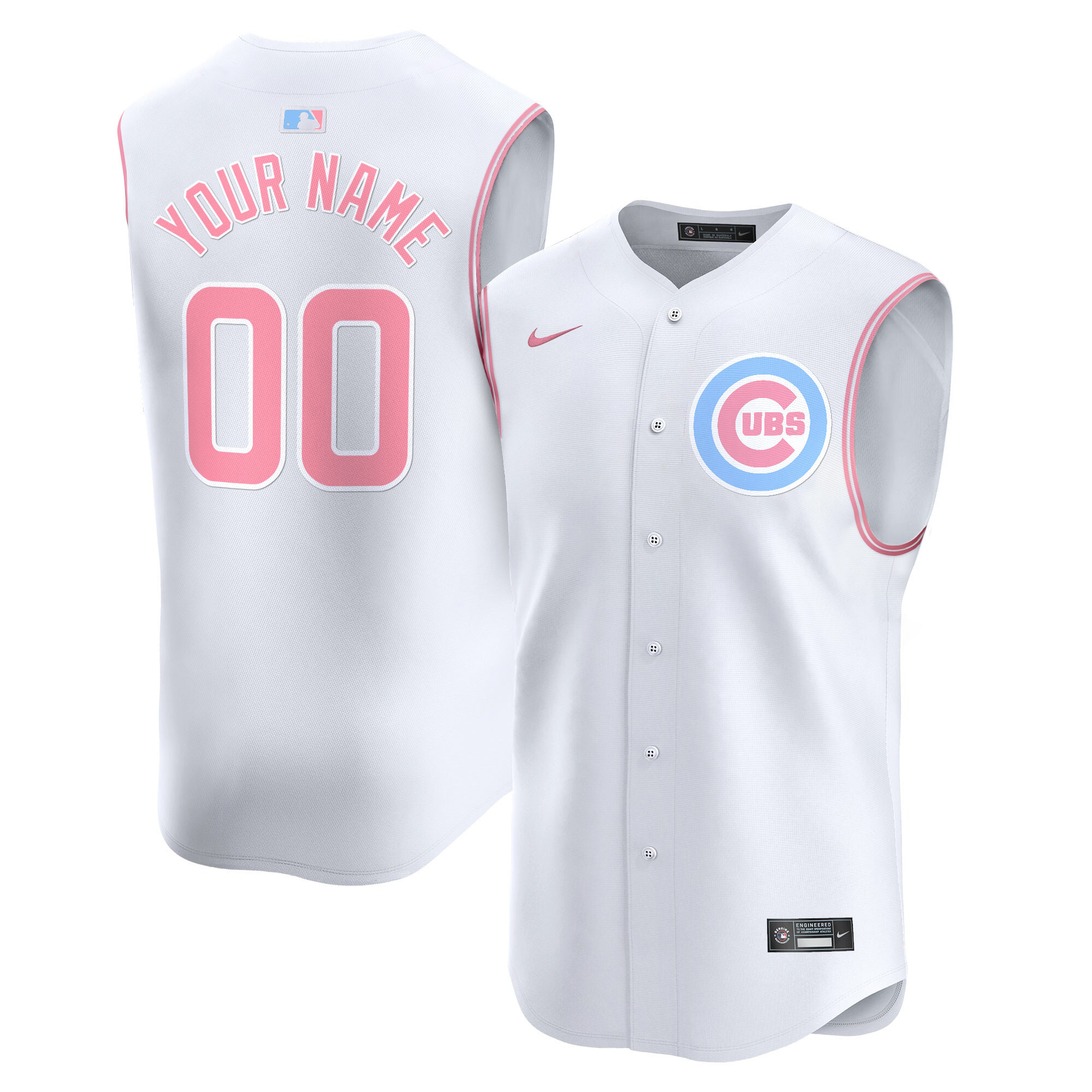 Chicago Cubs Bubblegum Pink Vapor Premier Sleeveless Custom Jersey - All Stitched