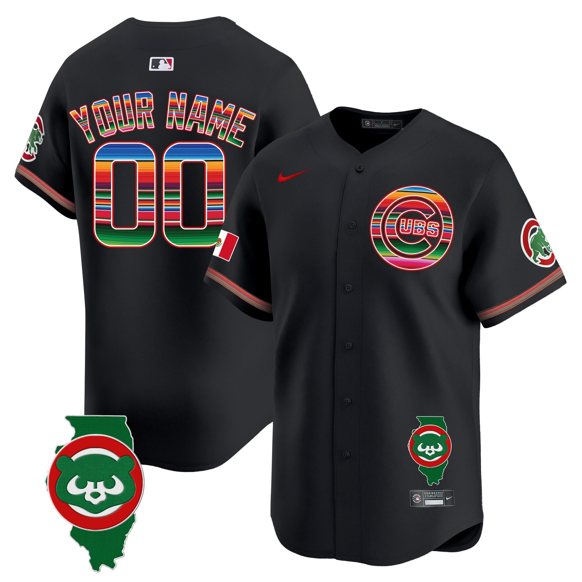 Chicago Cubs Mexico Illinois Patch Vapor Premier Limited Custom Jersey - All Stitched