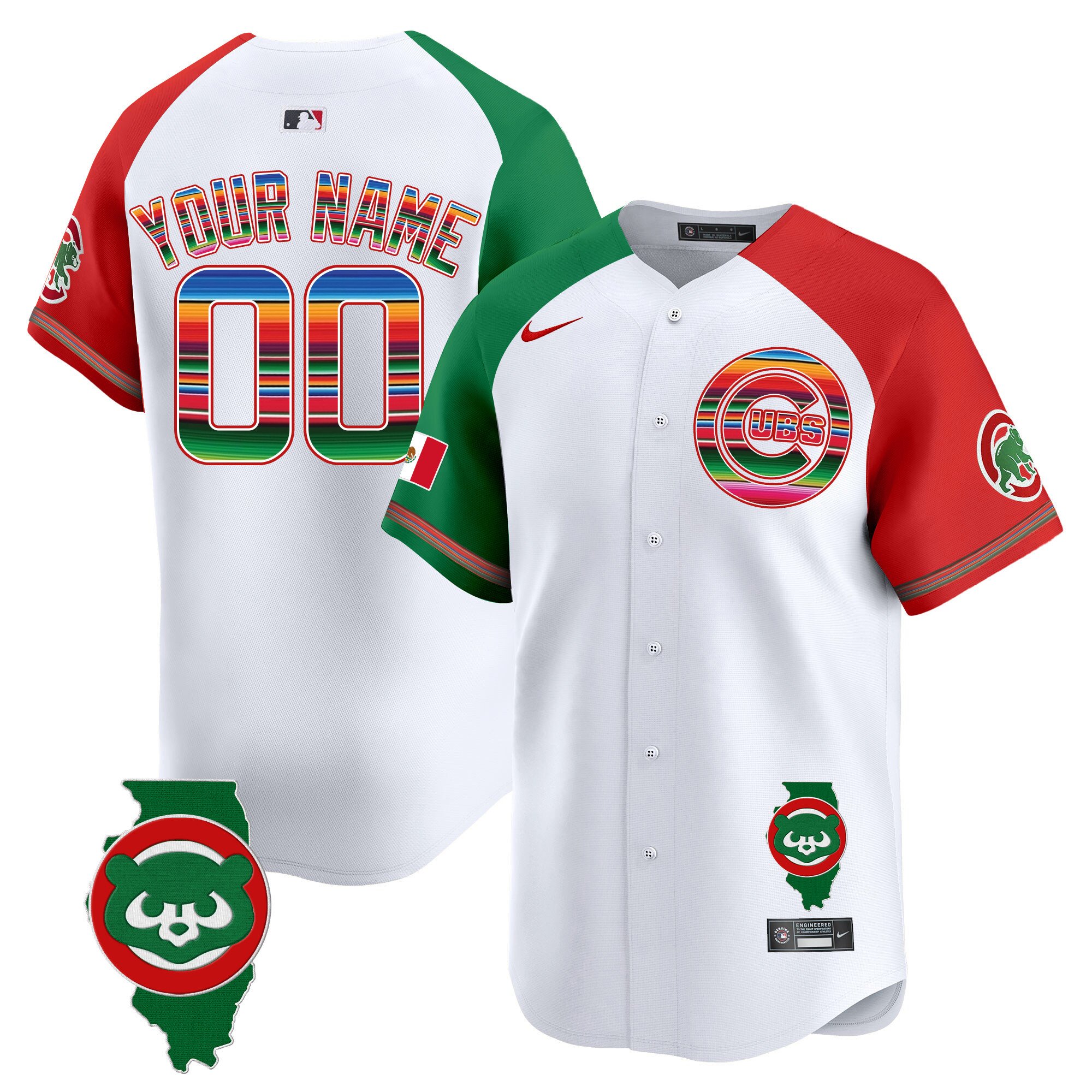 Chicago Cubs Mexico Illinois Patch Vapor Premier Limited Custom Jersey - All Stitched
