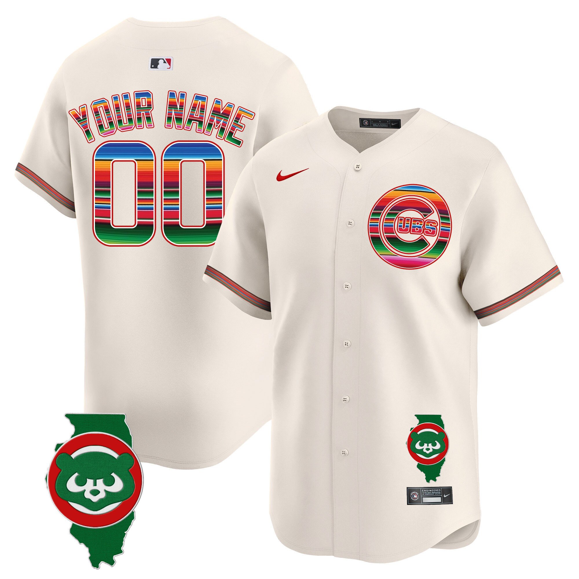 Chicago Cubs Mexico Illinois Patch Vapor Premier Limited Custom Jersey - All Stitched