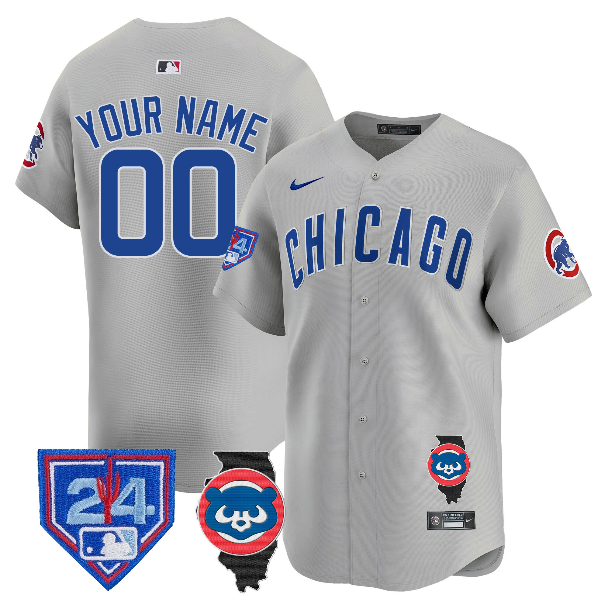 Chicago Cubs Spring Training & Illinois Patch Vapor Premier Limited Custom Jersey - All Stitched