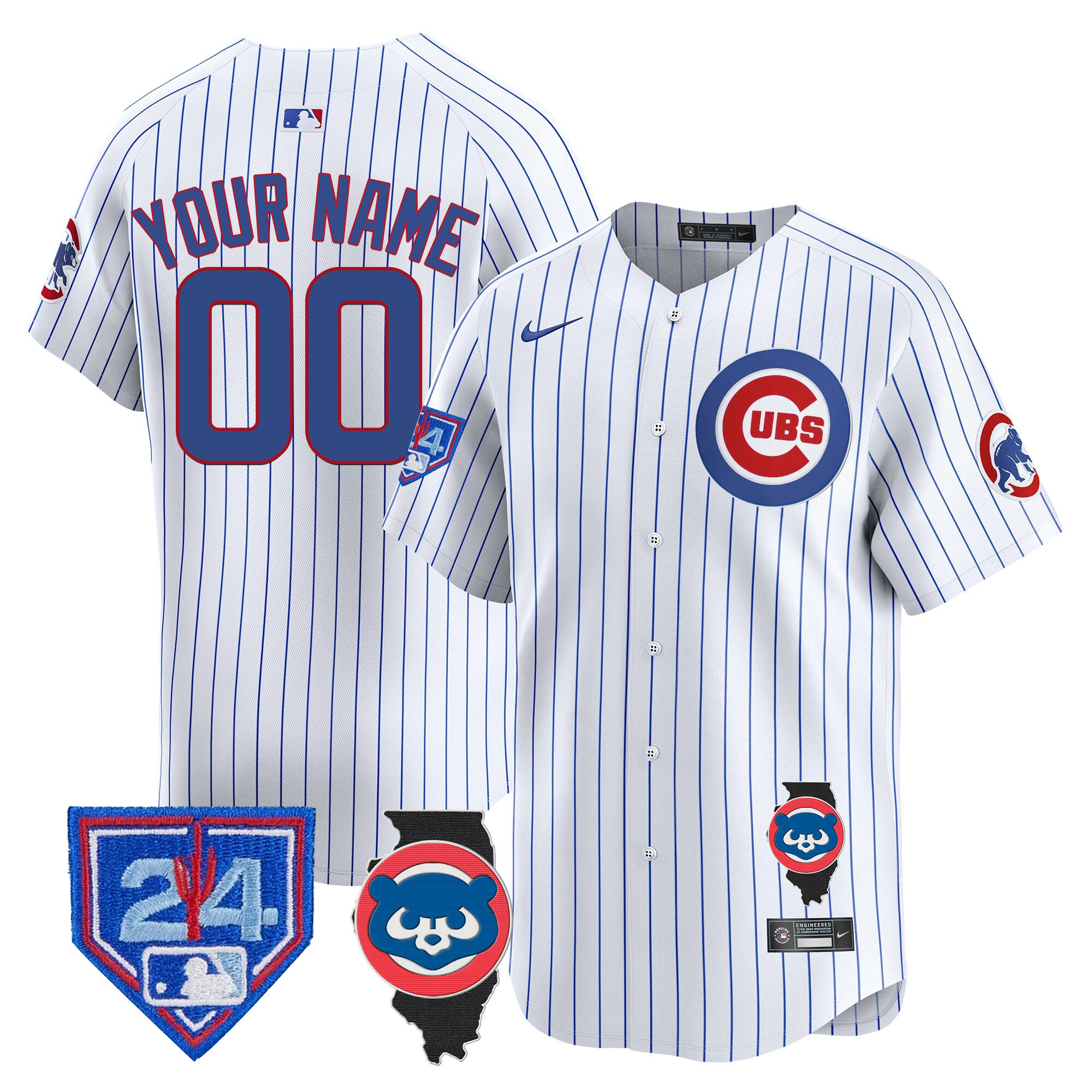 Chicago Cubs Spring Training & Illinois Patch Vapor Premier Limited Custom Jersey - All Stitched