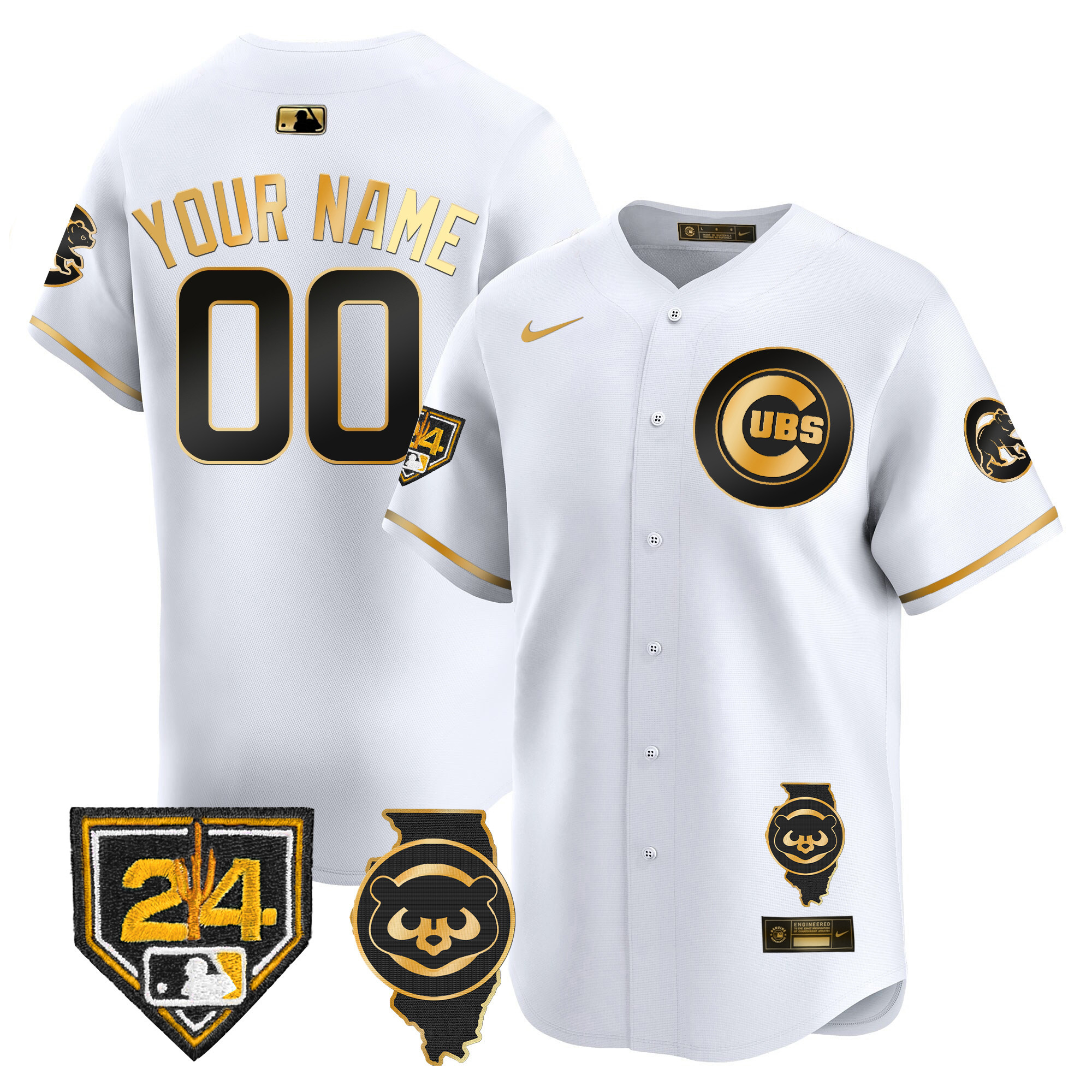 Chicago Cubs Spring Training & Illinois Patch Vapor Premier Limited Custom Jersey - All Stitched
