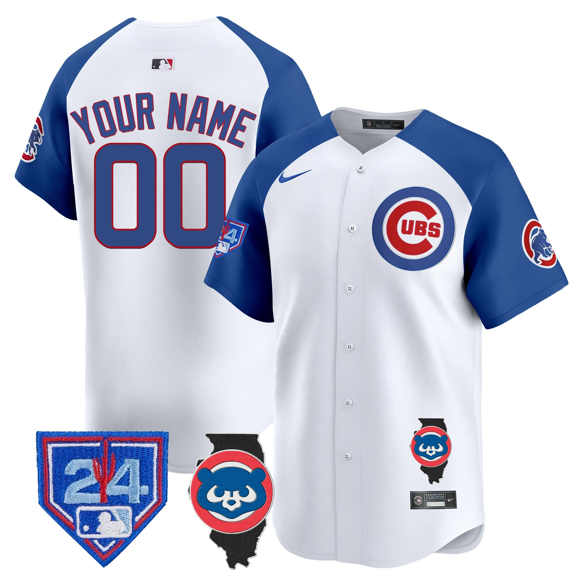 Chicago Cubs Spring Training & Illinois Patch Vapor Premier Limited Custom Jersey - All Stitched