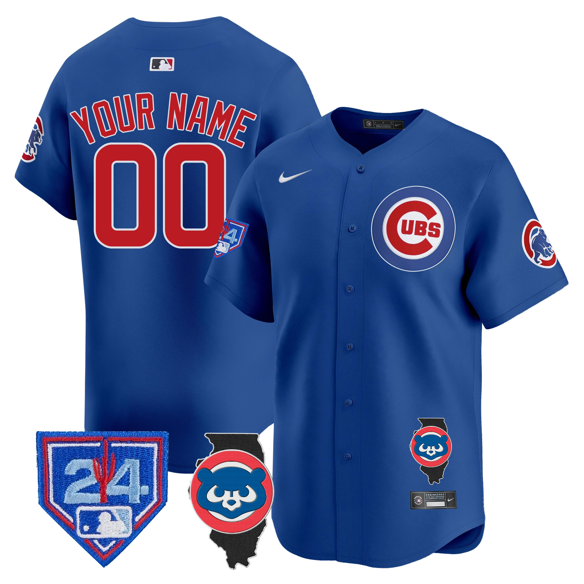 Chicago Cubs Spring Training & Illinois Patch Vapor Premier Limited Custom Jersey - All Stitched