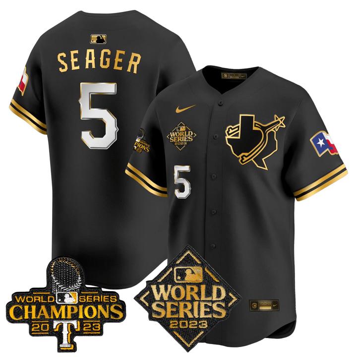 Corey Seager Texas Rangers 2023 World Series Champions Black Gold Limited Jersey - All Stitched