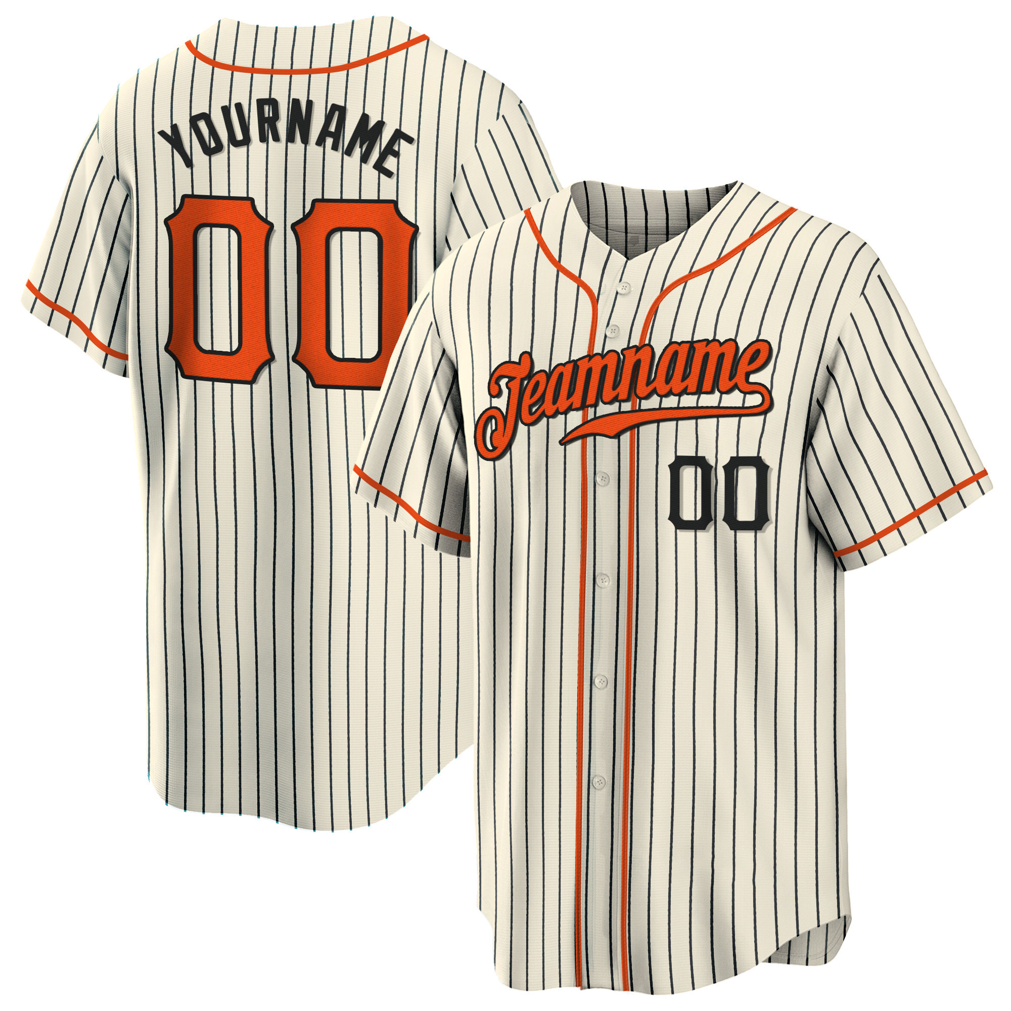 Cream Black Pinstripe Orange-Black Custom Baseball Jersey