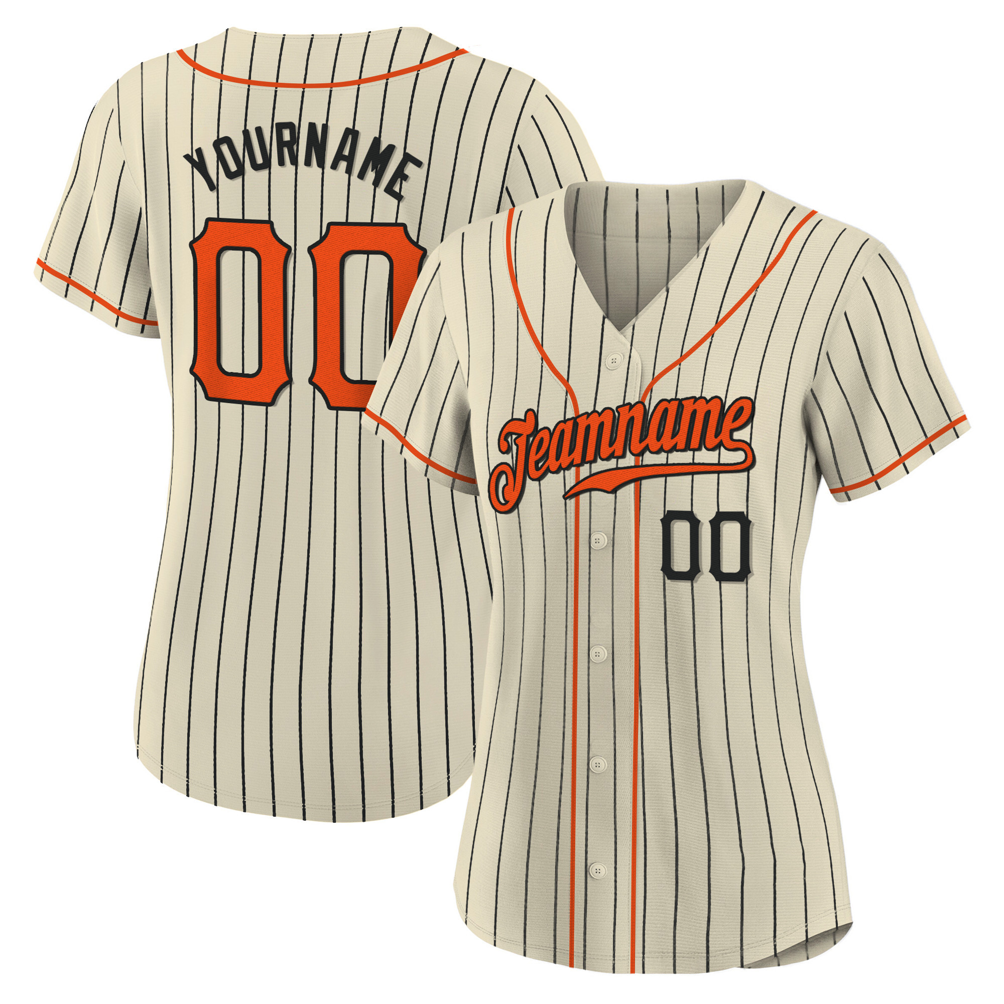 Cream Black Pinstripe Orange-Black Custom Baseball Jersey