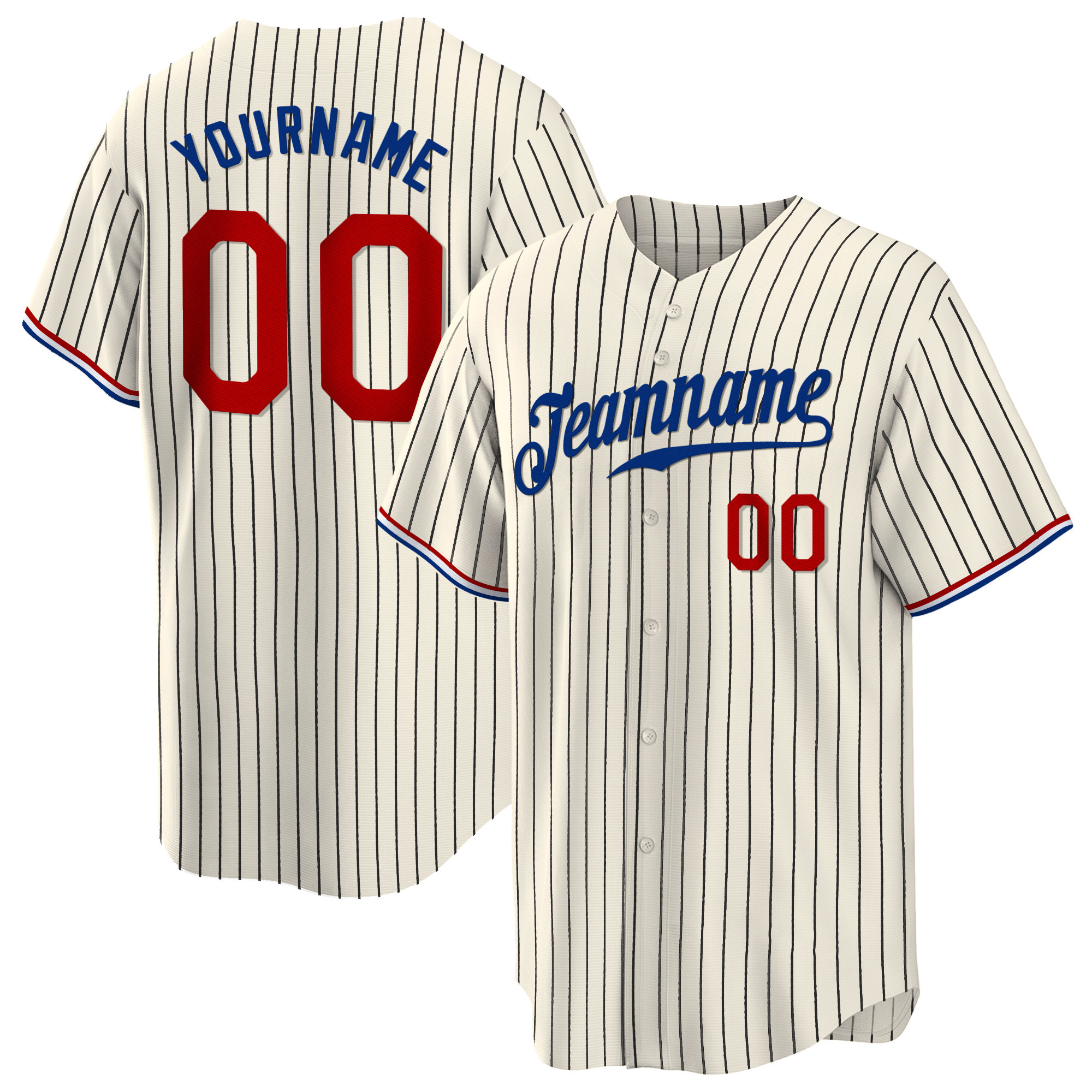 Cream Black Pinstripe Red - Royal Custom Baseball Jersey