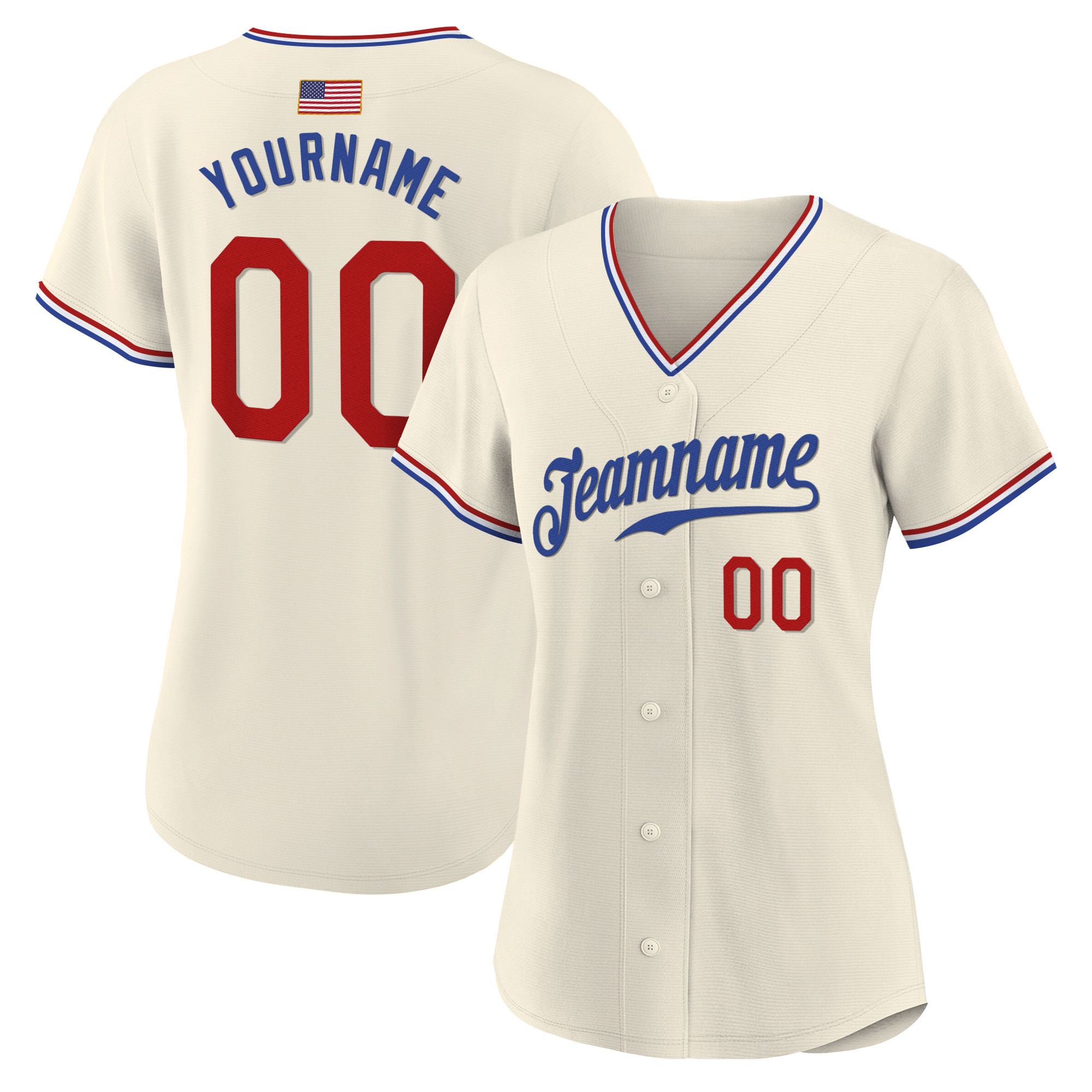 Cream Red - Royal American Flag Custom Baseball Jersey