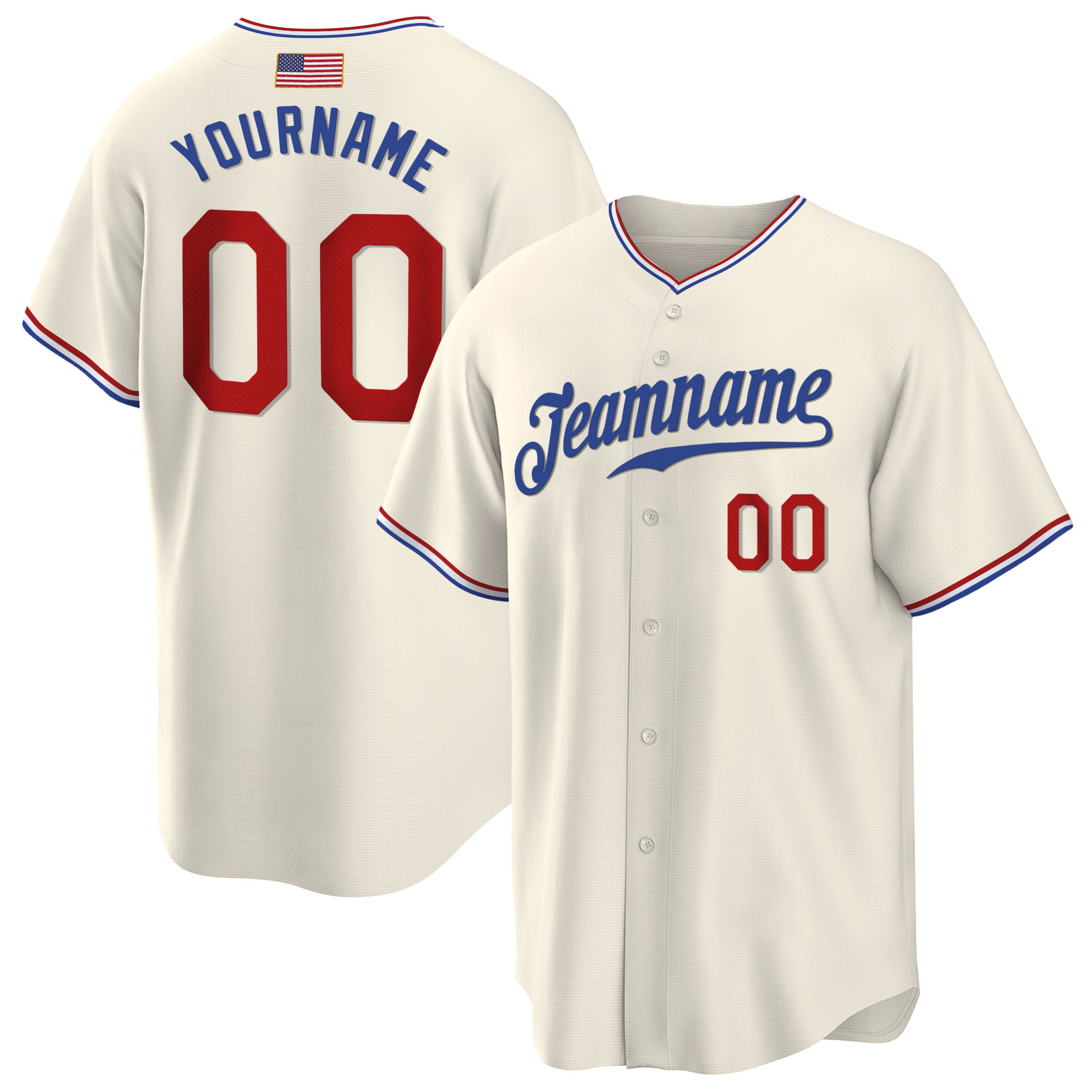 Cream Red - Royal American Flag Custom Baseball Jersey