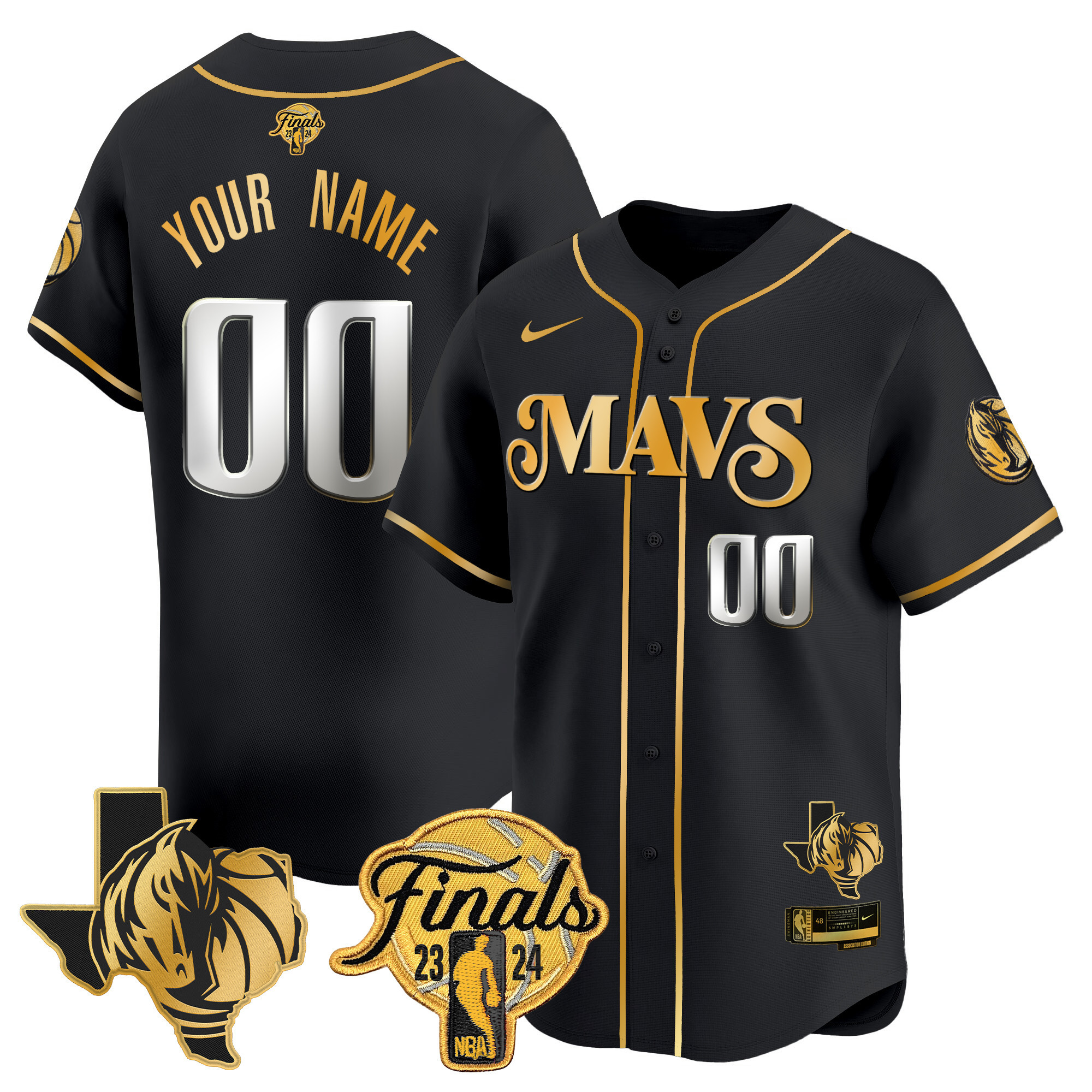 Dallas Mavericks 2024 Finals & Texas Patch Baseball Custom Jersey - All Stitched