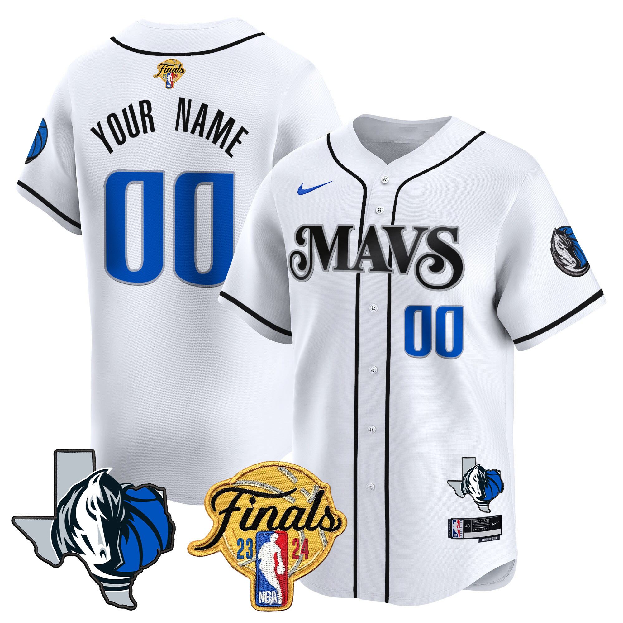 Dallas Mavericks 2024 Finals & Texas Patch Baseball Custom Jersey - All Stitched