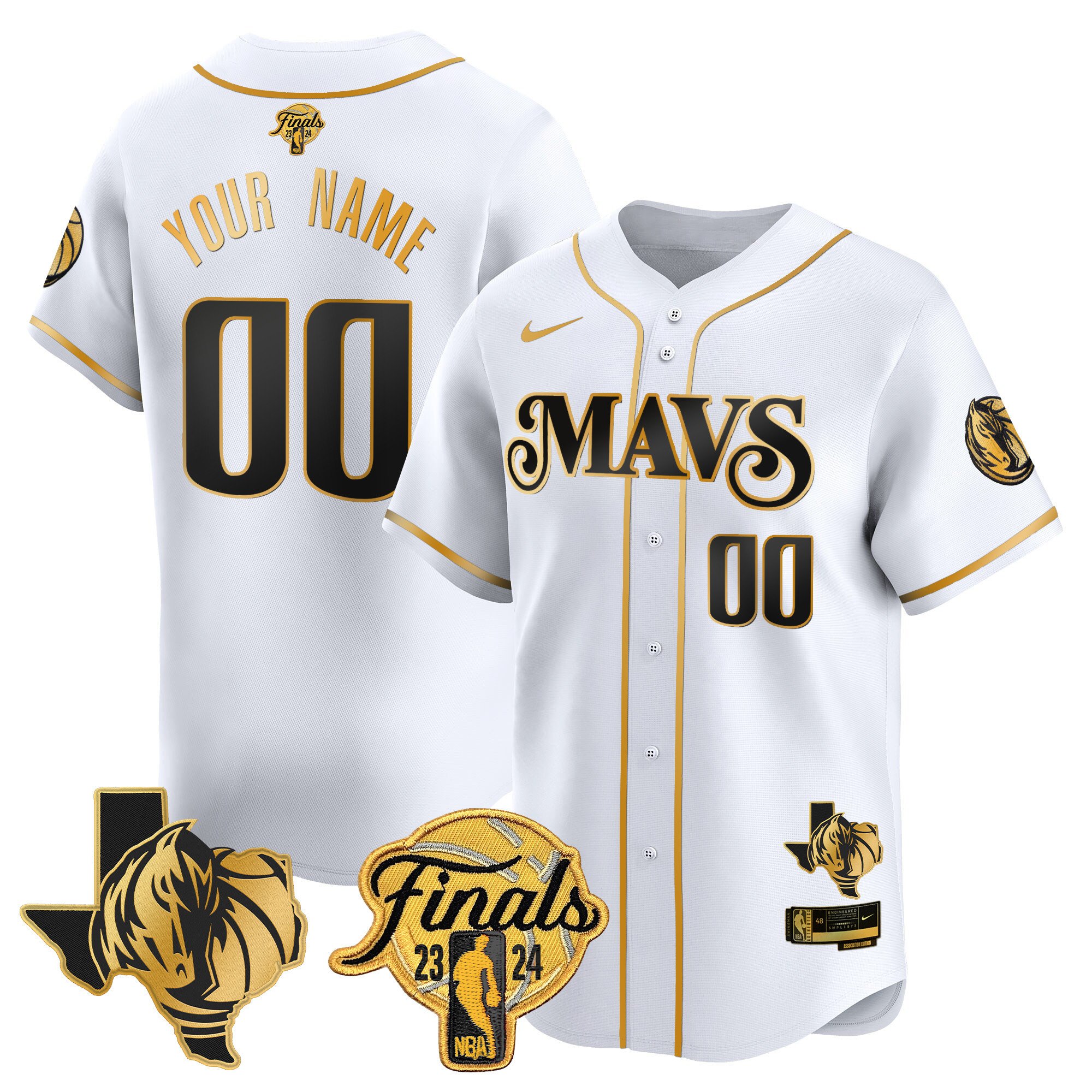 Dallas Mavericks 2024 Finals & Texas Patch Baseball Custom Jersey - All Stitched