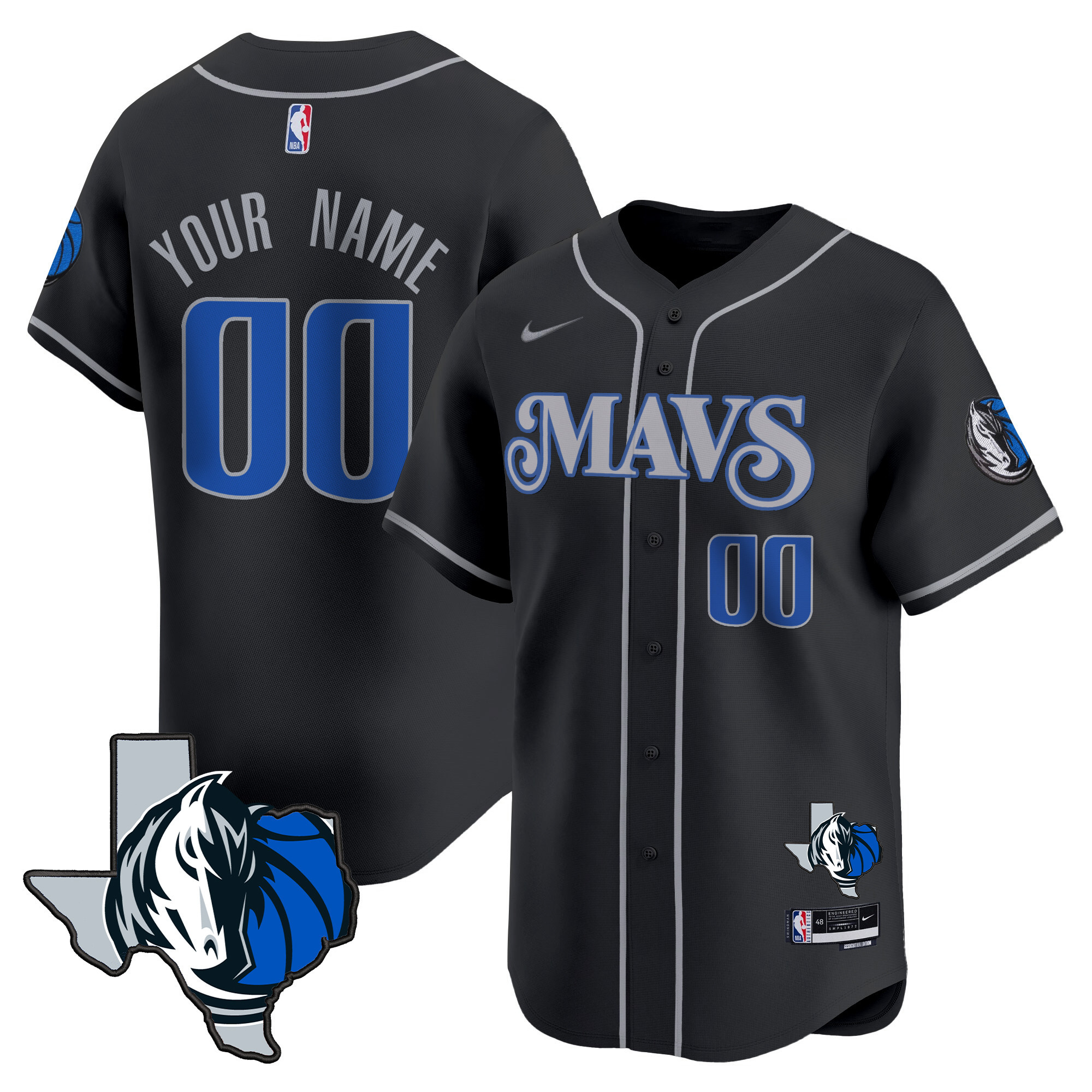 Dallas Mavericks Texas Patch Baseball Custom Jersey - All Stitched
