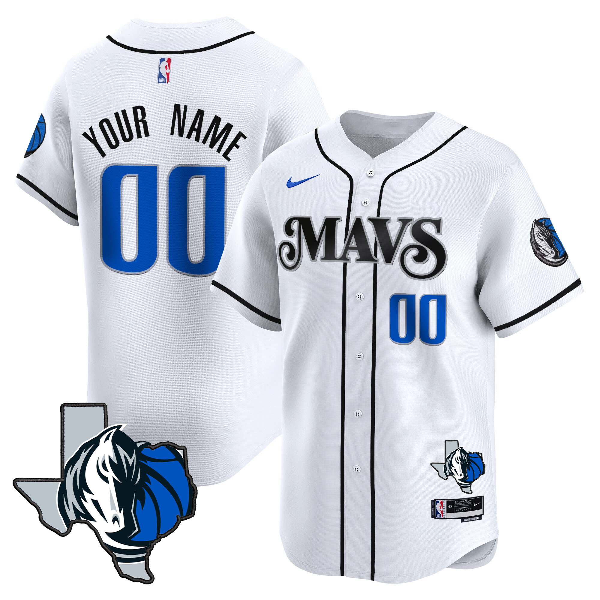 Dallas Mavericks Texas Patch Baseball Custom Jersey - All Stitched