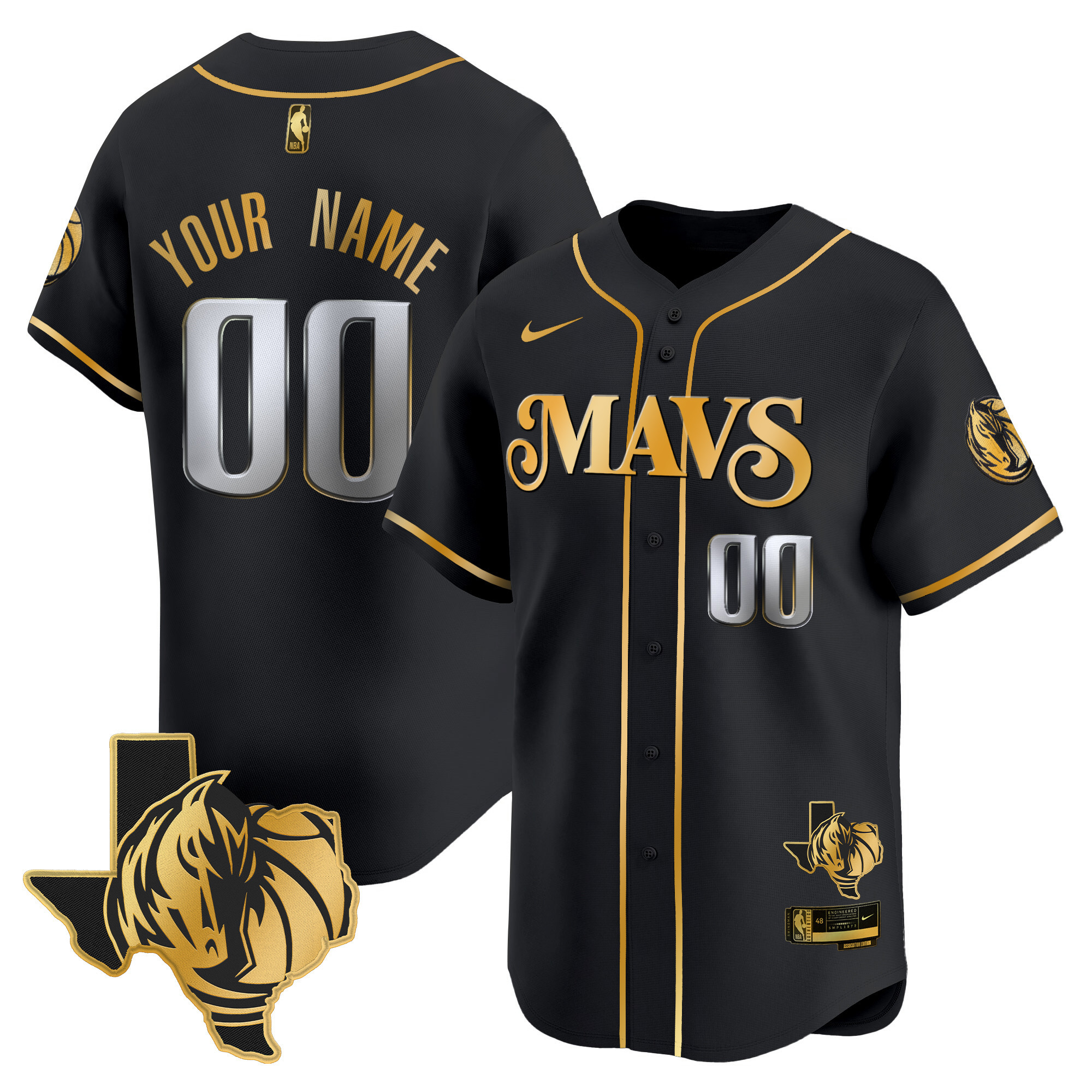 Dallas Mavericks Texas Patch Baseball Custom Jersey - All Stitched