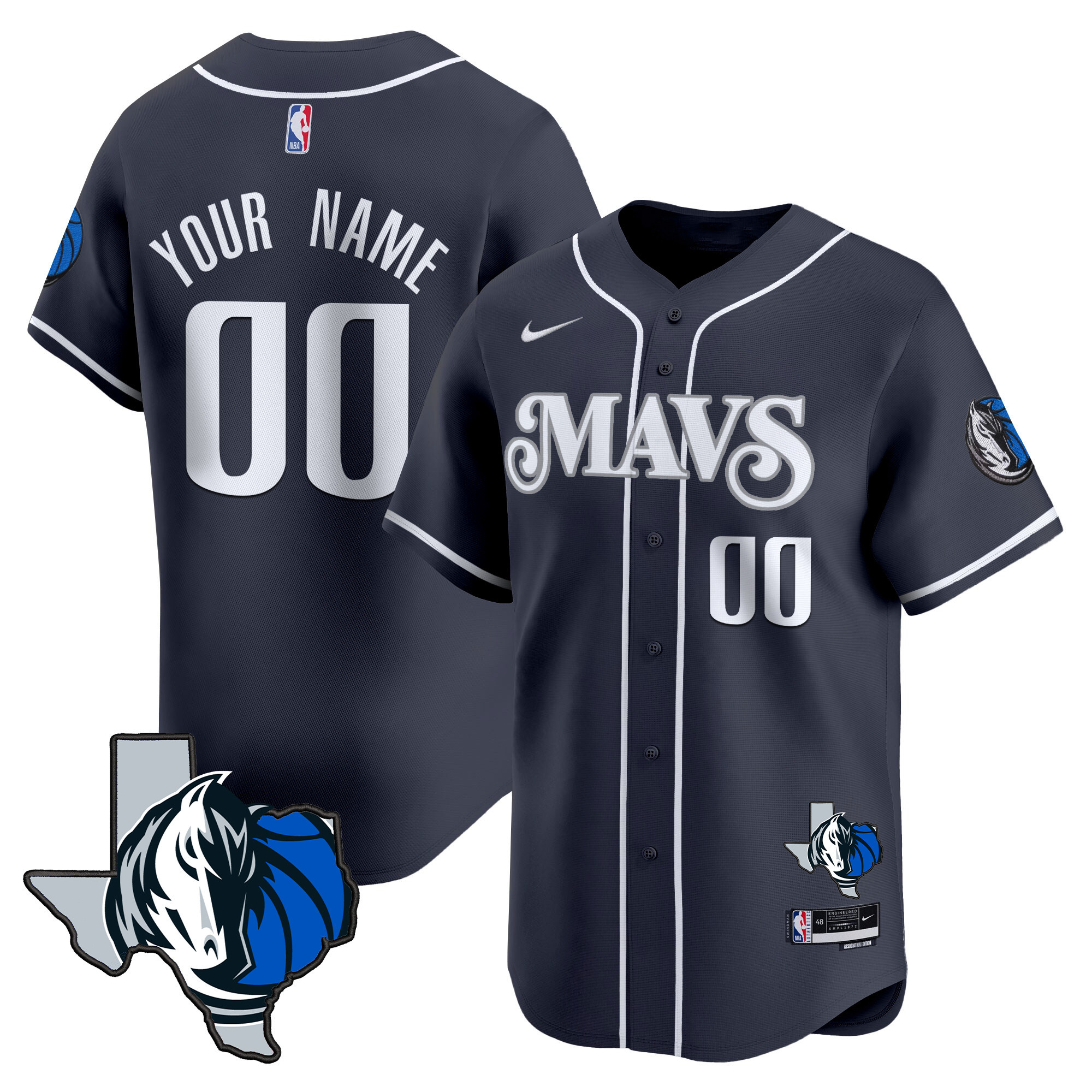 Dallas Mavericks Texas Patch Baseball Custom Jersey - All Stitched
