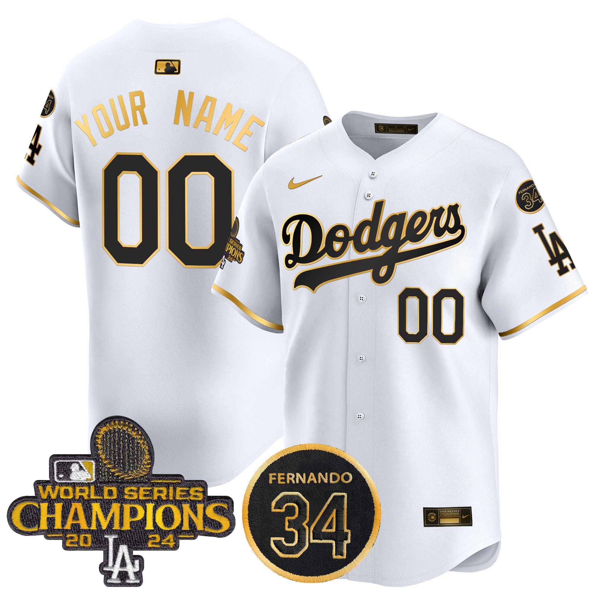 Dodgers 2024 World Series Champions Patch Vapor Premier Limited Custom Jersey V2 - All Stitched