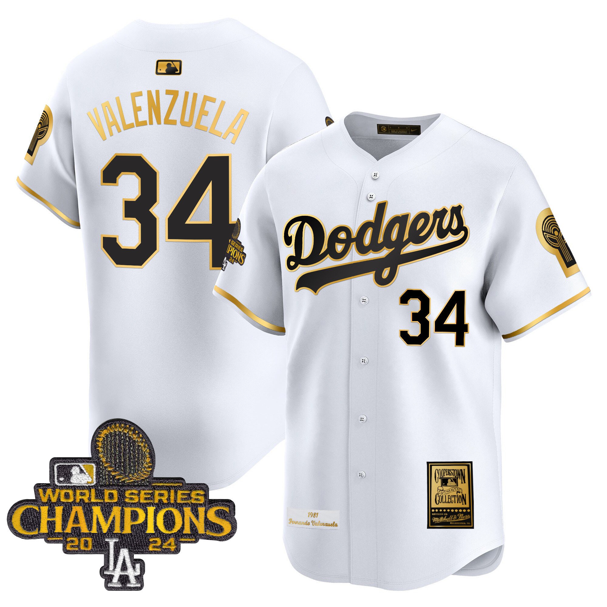 Dodgers Fernando 1981 & 2024 World Series Champions Patch Cooperstown Jersey - All Stitched