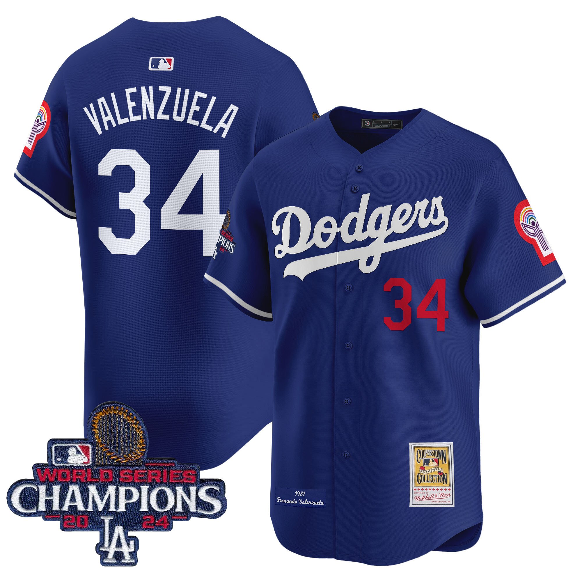 Dodgers Fernando 1981 & 2024 World Series Champions Patch Cooperstown Jersey - All Stitched