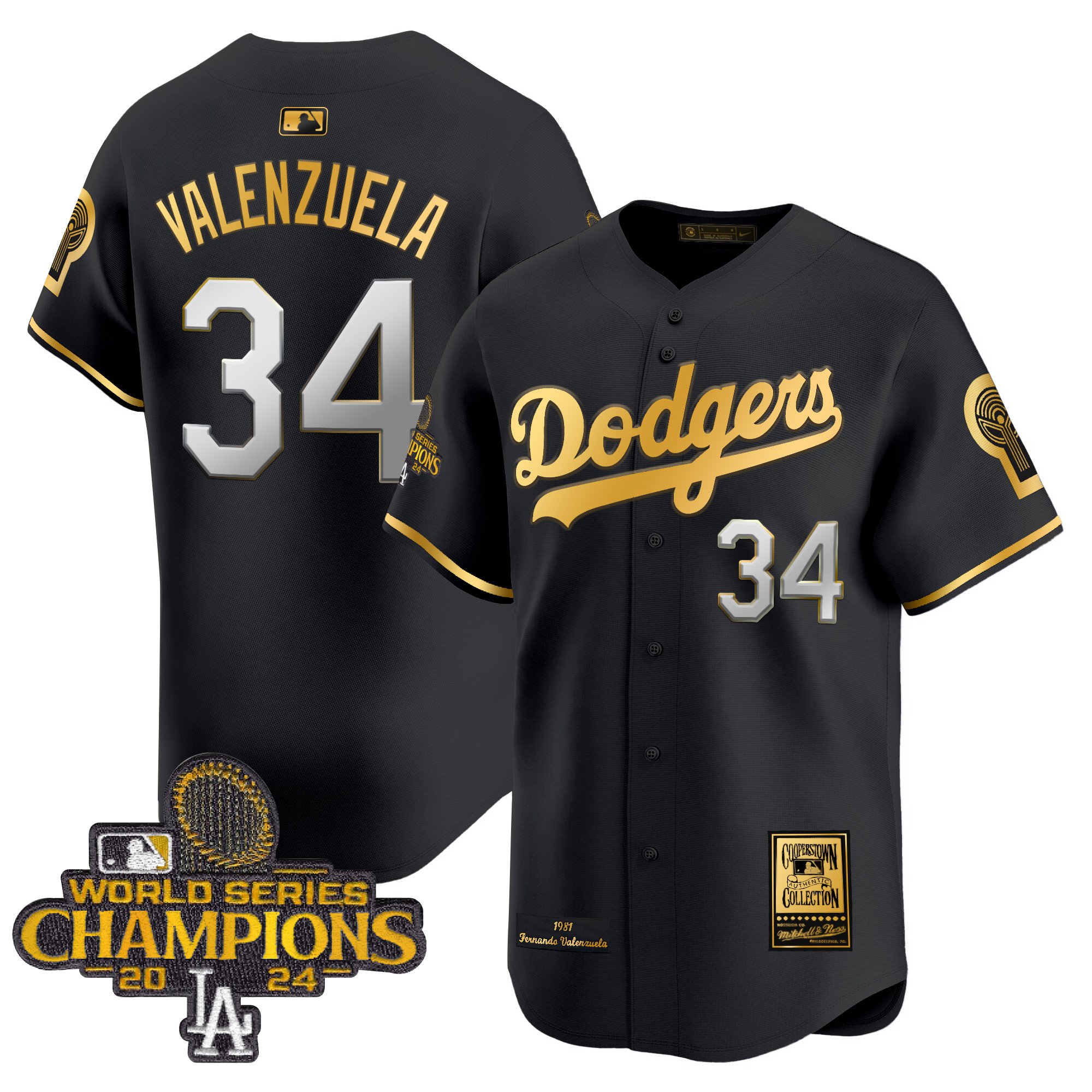 Dodgers Fernando 1981 & 2024 World Series Champions Patch Cooperstown Jersey - All Stitched