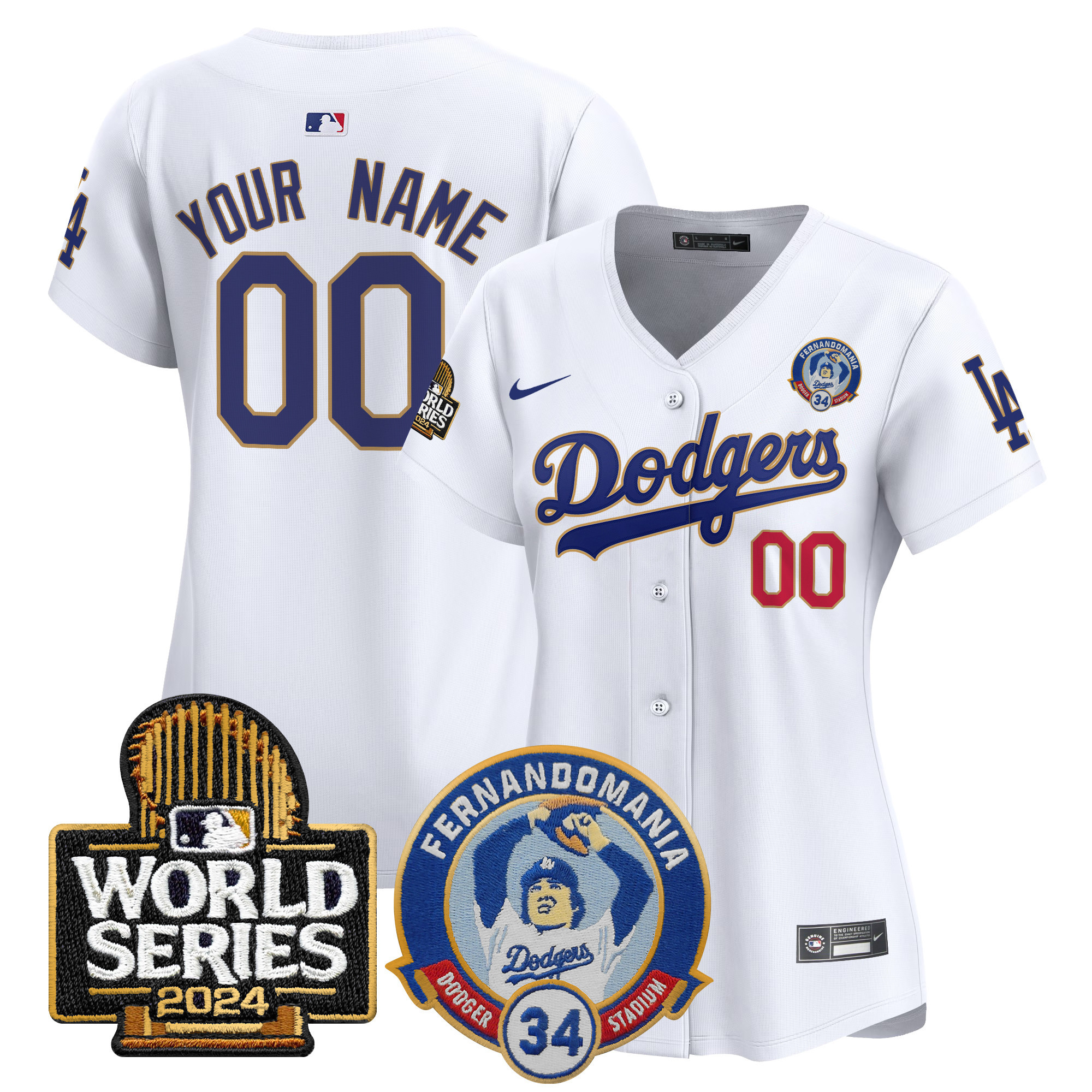 Dodgers Fernando Valenzuela & 2024 World Series Patch Vapor Premier Limited Custom Jersey - All Stitched